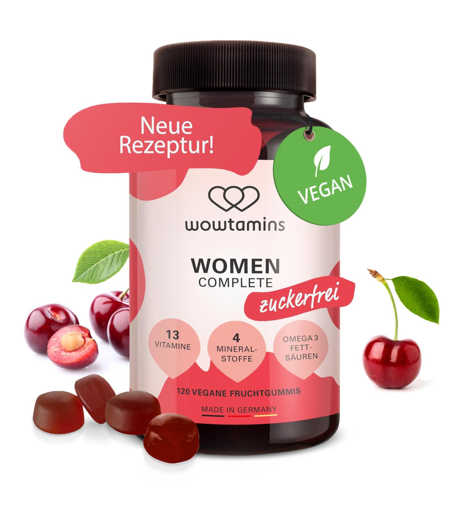 Wowamins Women Complete Sugar-Free Multivitamin Gummies - 120 Delicious Gummy Bears with 500 g Biotin Iron & 13 Essential Vitamins - Omega 3 & More - Buy Online on GoSupps.com