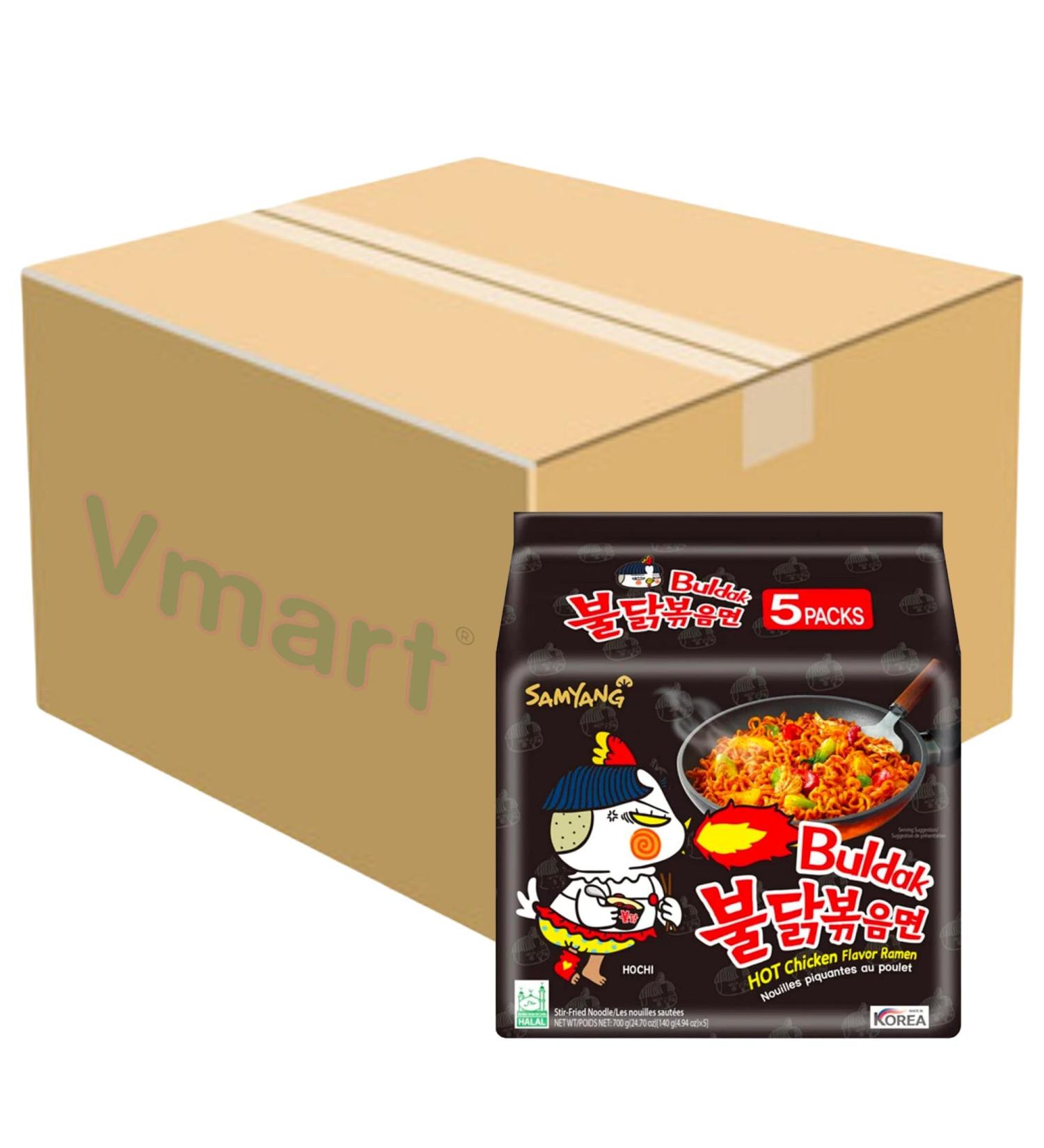 Samyang Buldak Ramen Korean Hot Spicy Chicken Stir-Fried Ramyun Noodles 140g Vmart (Pack of 40) - Buy Online on GoSupps.com