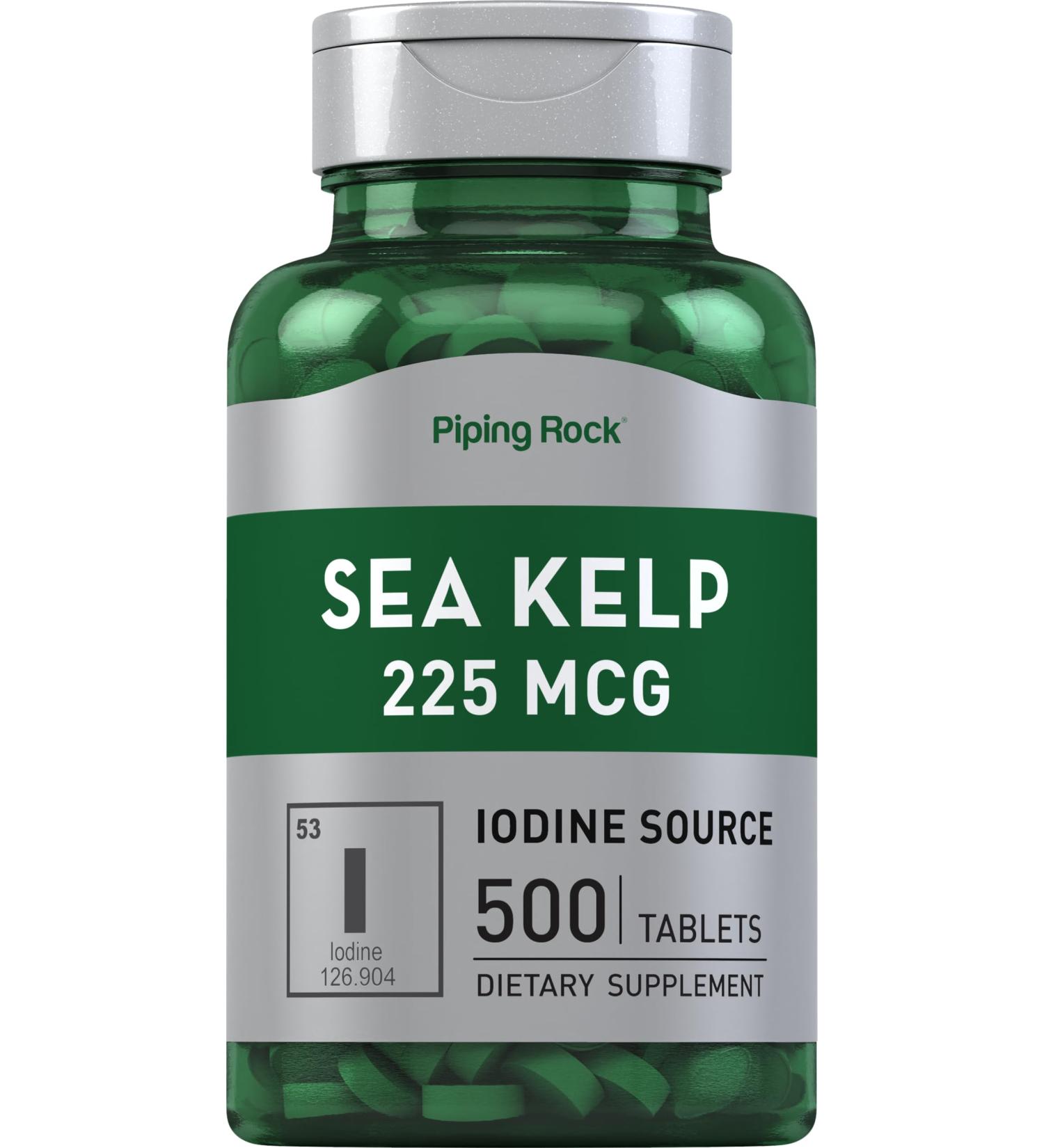 Piping Rock Sea Kelp Iodine Supplement | 225 mcg | 500 Tablets | Non-GMO Gluten Free - Buy Online on GoSupps.com