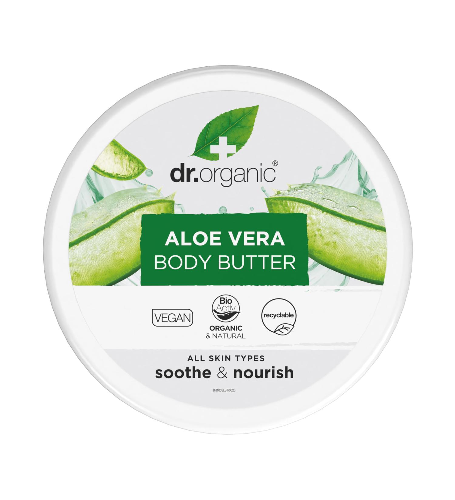 Dr Organic Aloe Vera Body Butter - Soothing & Moisturizing for All Skin Types | Natural Vegan Paraben & SLS Free 200ml - Buy Online on GoSupps.com