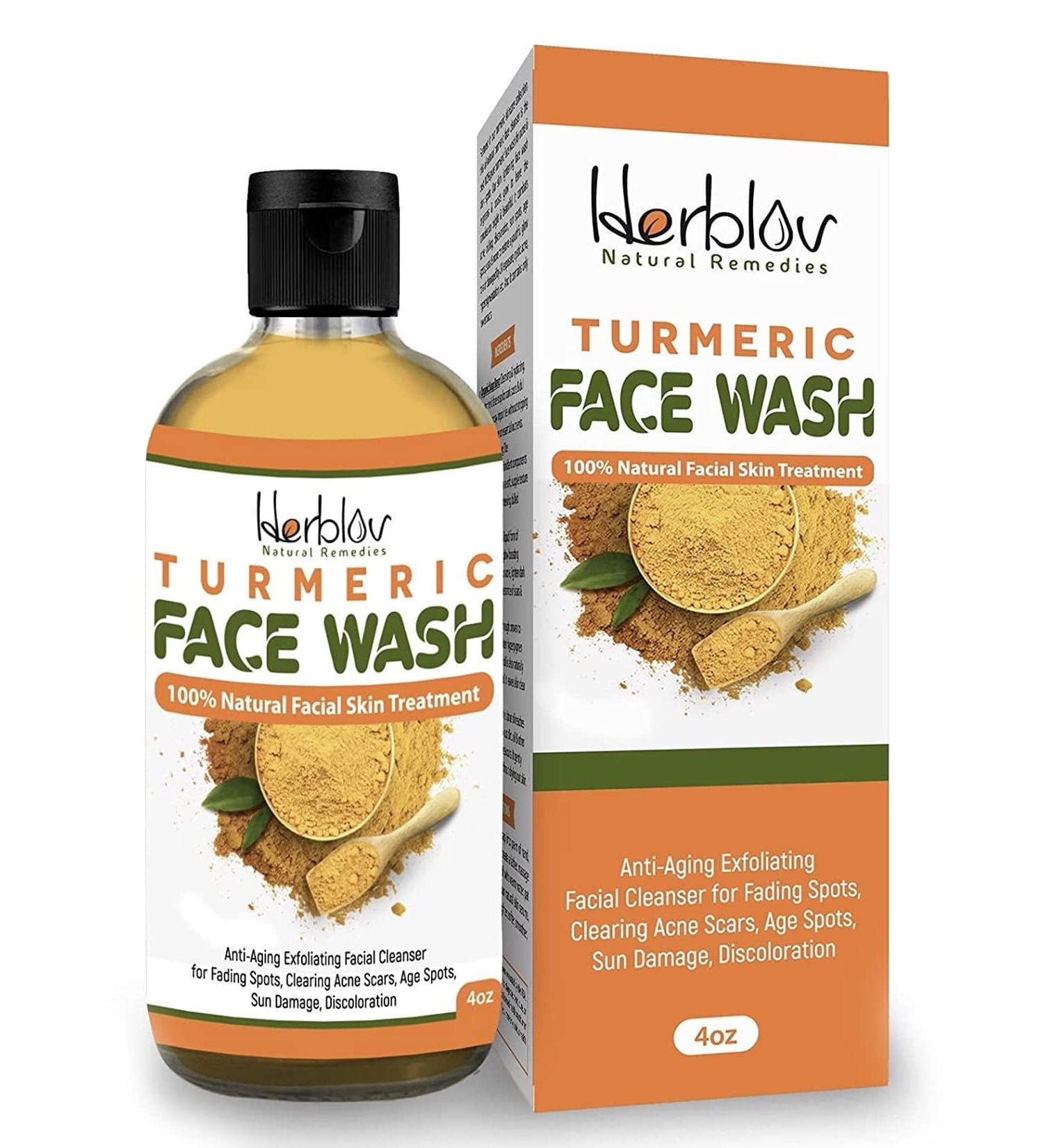 Herblov Turmeric Face Wash 4oz - Natural Anti Aging Exfoliating Cleanser for Acne Scars & Sun Damage - Buy Online on GoSupps.com