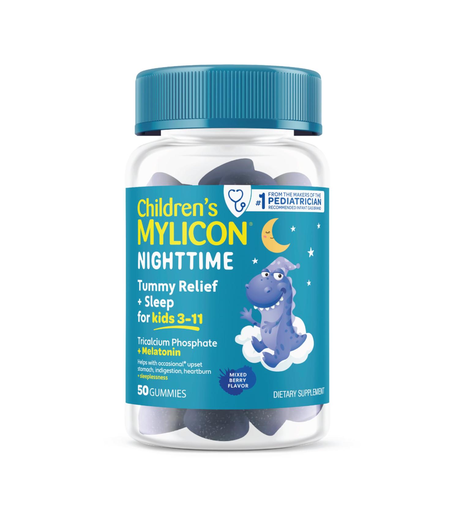 MYLICON Melatonin Gummies + Tummy Relief for Children Ages 3-11 | Helps Relieve Occasional Upset Stomach Indigestion Sleeplessness. Mixed Berry Flavor 50 Count - Buy Online on GoSupps.com