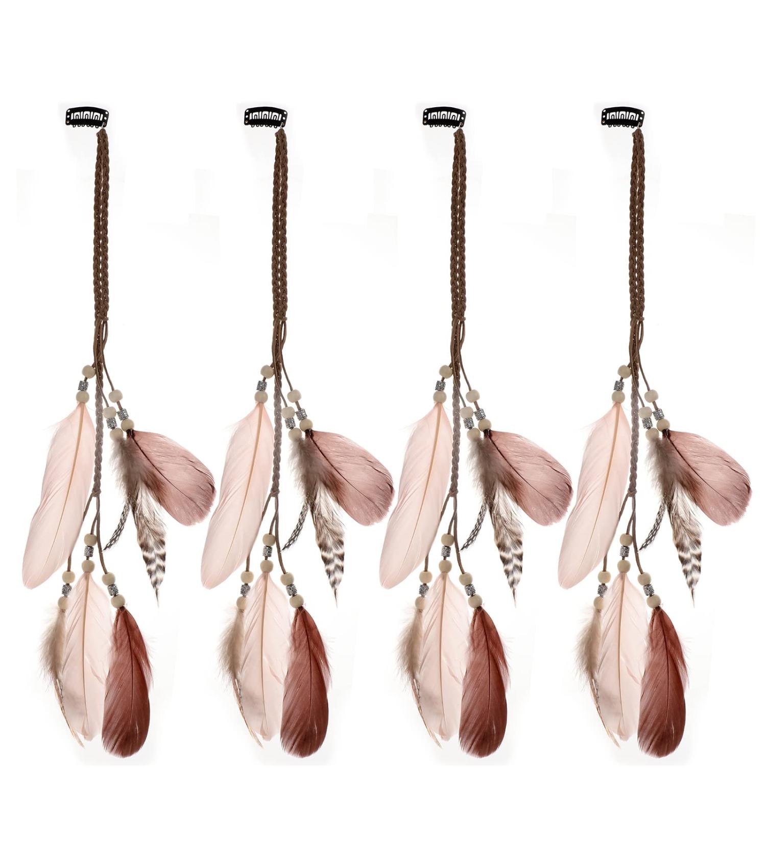 MWOOT Feather Hair Clips - Boho Hippie Extensions with Tassel, Beads, and Hemp Rope - Perfect for Women's Halloween Party Costume - Buy Online on GoSupps.com