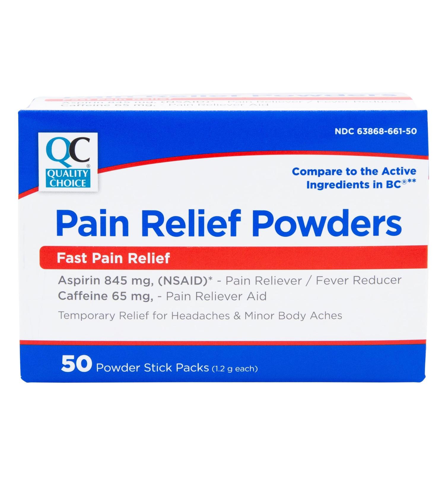 Quality Choice Fast Pain Relief Powder Contains 50 Powder Packets for Rapid Pain Relief. Contains Aspirin & Caffiene - Buy Online on GoSupps.com