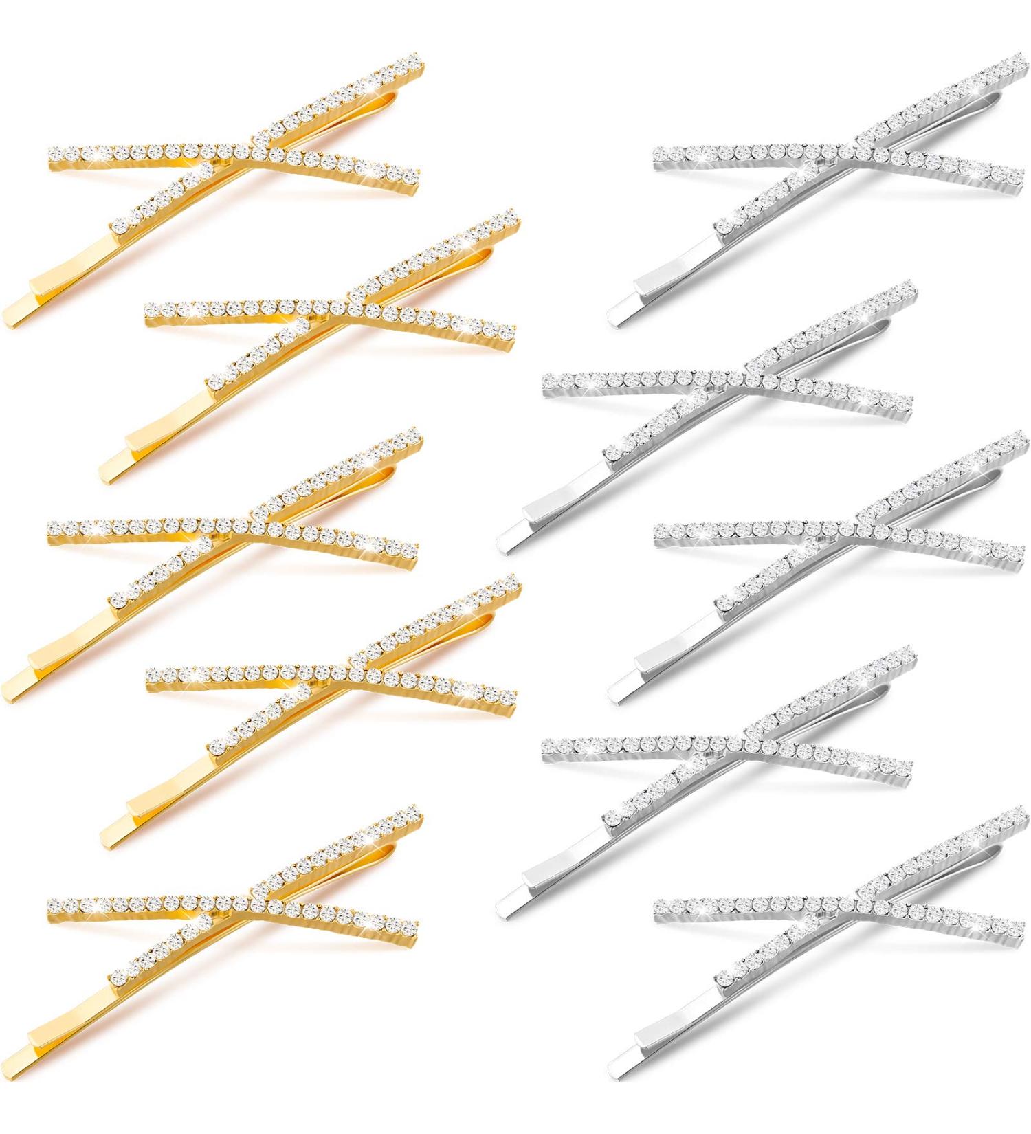 10-Piece Rhinestone X-Shaped Hair Pins | Cute & Shiny Hair Accessories for Women & Girls - 2 Colors - Buy Online on GoSupps.com