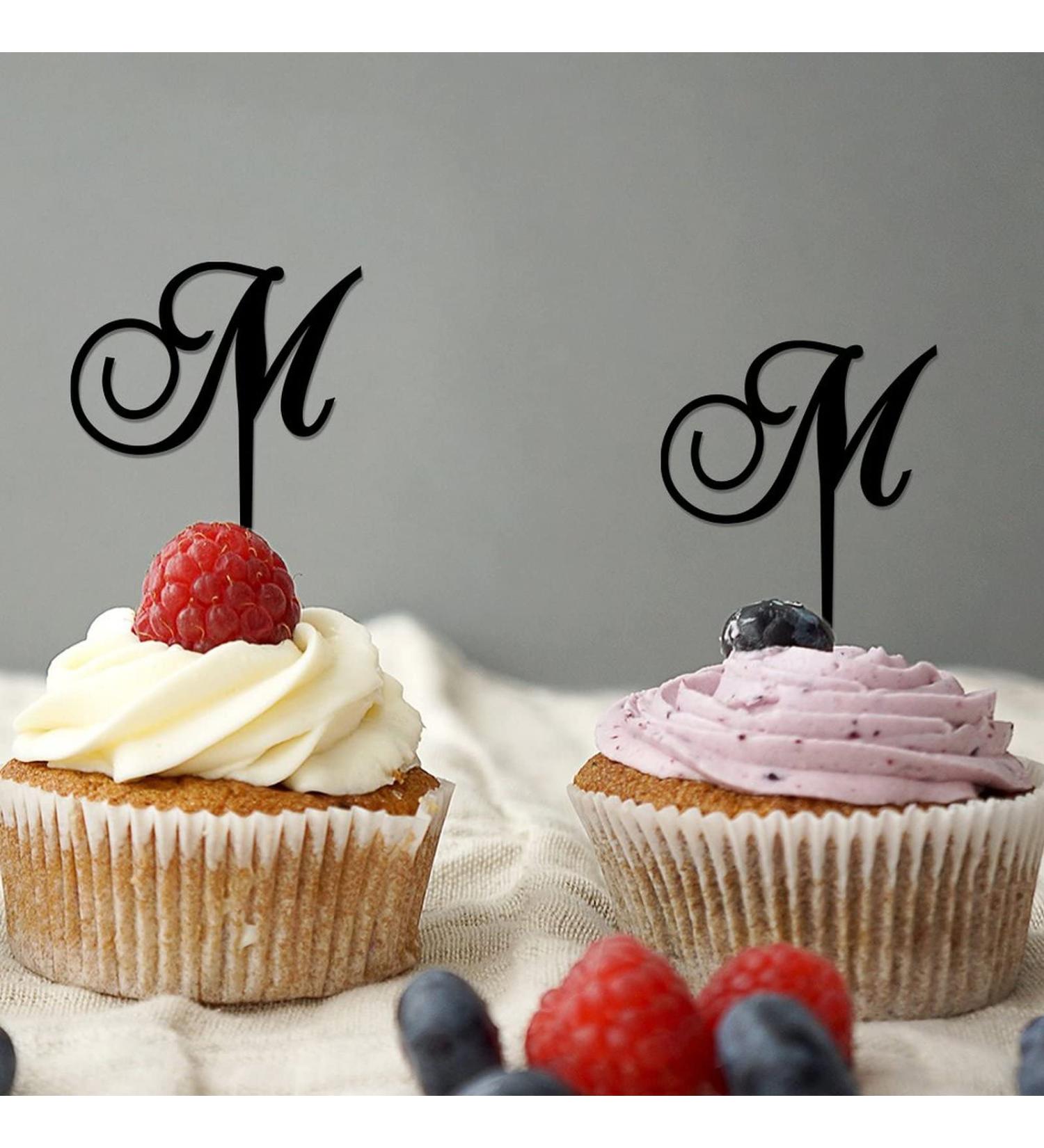 Letter M Cupcake Toppers Monogram Initial Last Name Laurel Wreath Rustic For Wedding Engagement Party Decorations Reusable Personalized Any 26Letters Wedding Gifts 6PCS Style-5 - Buy Online on GoSupps.com