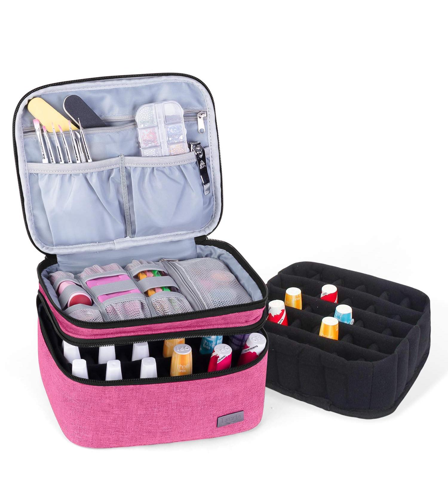 LUXJA Nail Polish Carrying Case - Pink | Holds 20 Bottles (15ml) | Portable Organizer Bag for Manicure Set - Buy Online on GoSupps.com