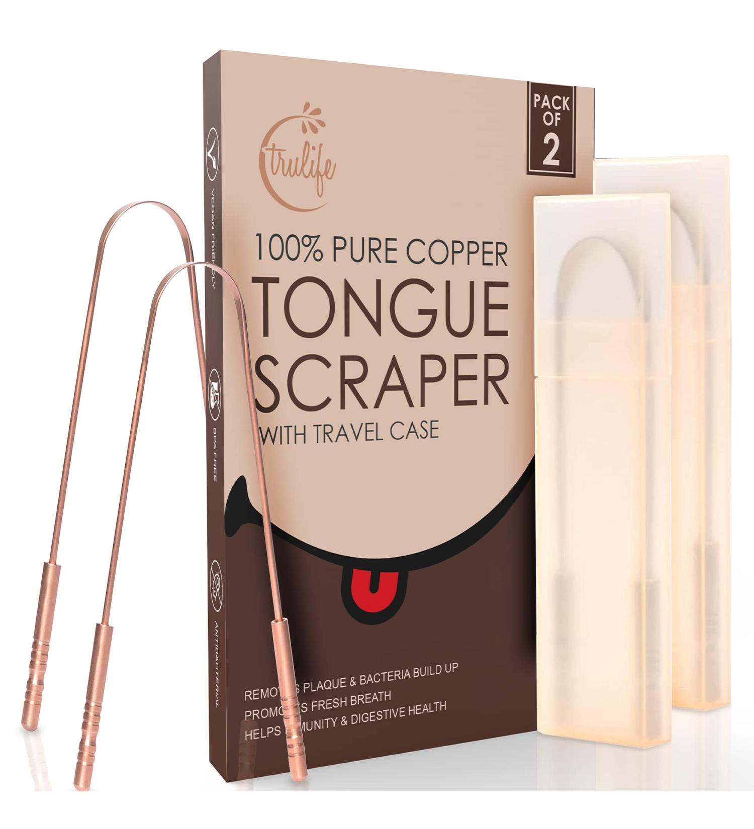 100% Copper Tongue Scraper Set with Travel Case - Natural Ayurvedic Oral Care for Fresh Breath - Buy Online on GoSupps.com