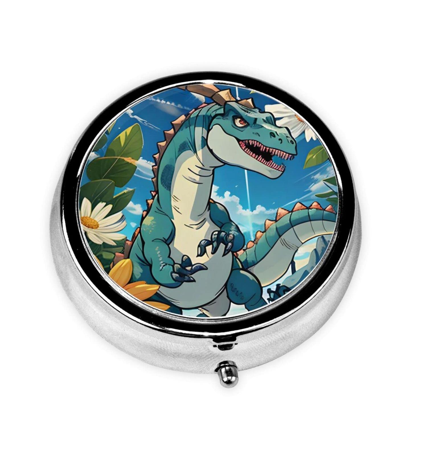 Cute Dinosaur Round Pill Box Organizer | 3 Compartment Portable Travel Pill Holder for International Shipping - Buy Online on GoSupps.com