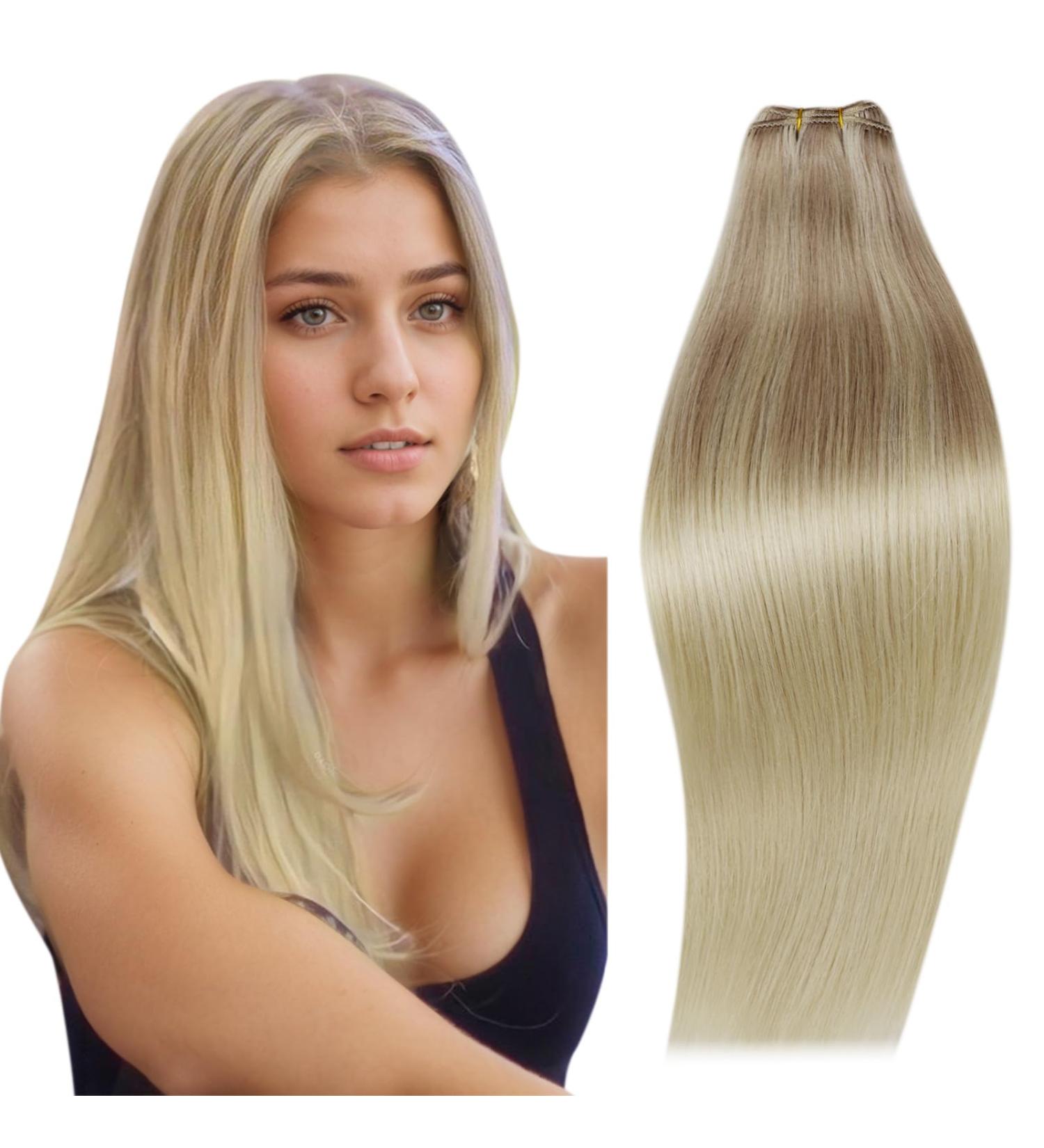 Runature Real Hair Tress - Balayage Ombre Human Hair Weft Ash Blonde & Platinum Extensions | 30cm 12 Inch 70g #18/22/60 & #18/26 - Buy Online on GoSupps.com