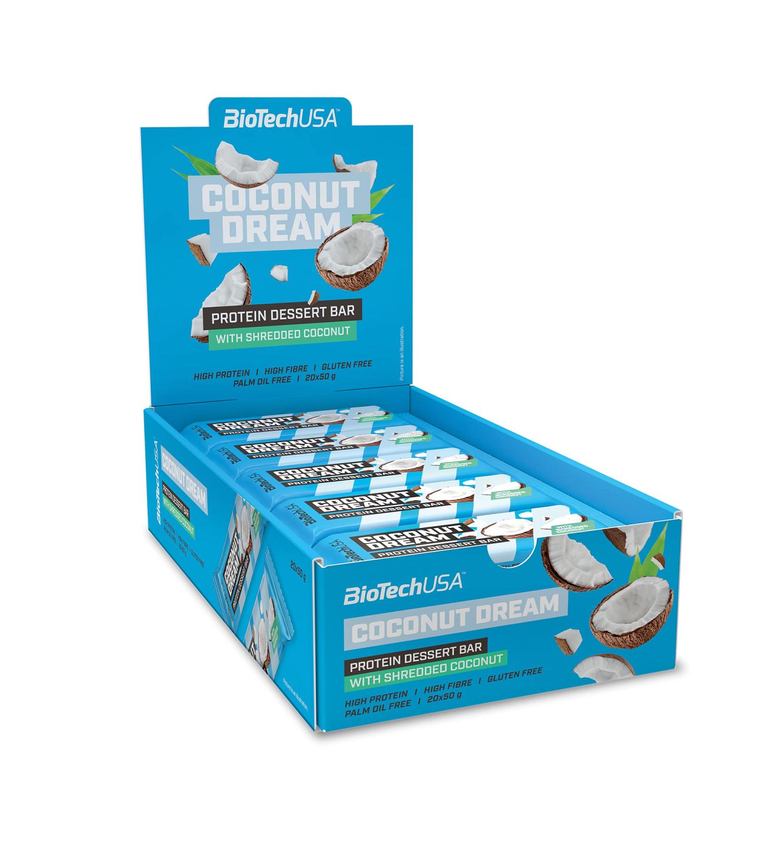 BioTechUSA Protein Dessert Bar | High Protein | Gluten Free | High Fiber | Palm Oil Free 20 * 50 g Coconut Dream - Buy Online on GoSupps.com