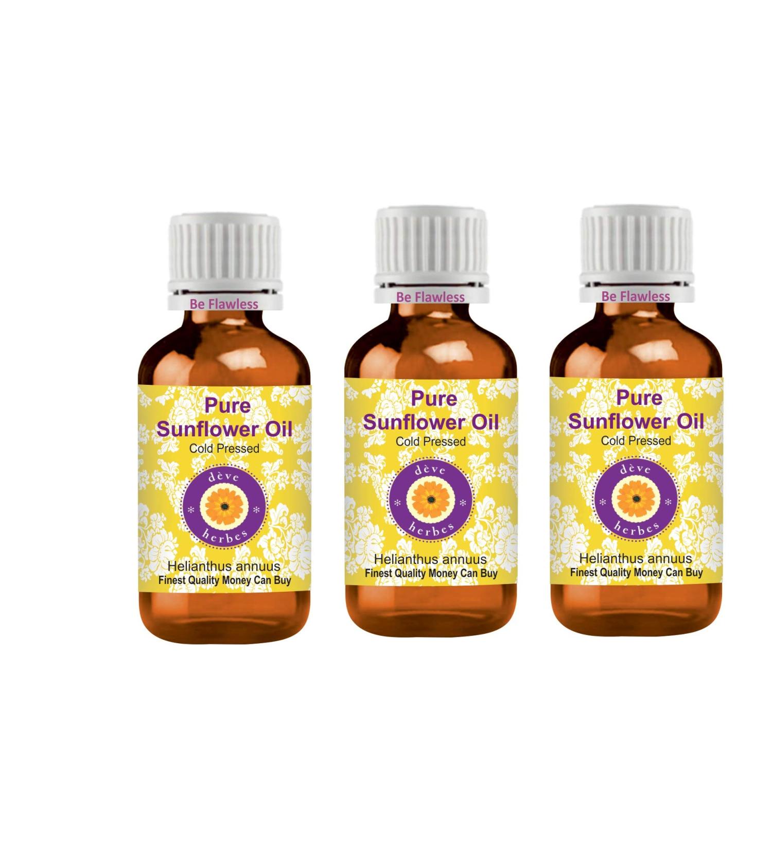 Deve Herbes Pure Sunflower Oil Helianthus annuus 100 Natural Therapeutic Grade Cold Pressed for Personal Care Pack of Five 100ml X 5 16 oz - Buy Online on GoSupps.com