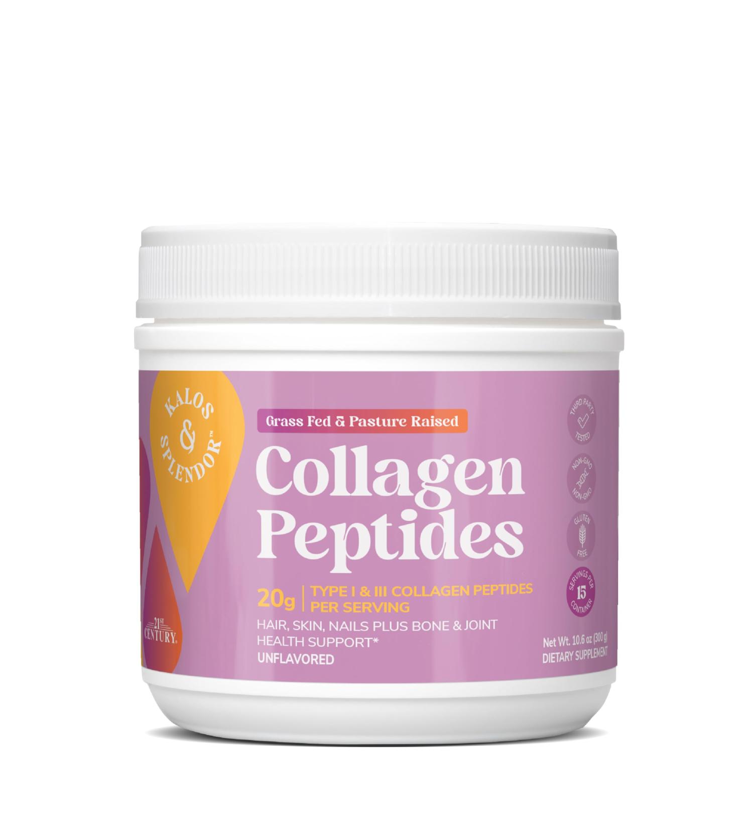 21st Century Kalos & Splendor Hydrolyzed Collagen Peptides, 20g, Unflavored Bovine Collagen Peptide, Type I & III, 18g Protein per Serve, Easily Mixable, Non-GMO, Gluten Free, No Soy or Dairy - Buy Online on GoSupps.com