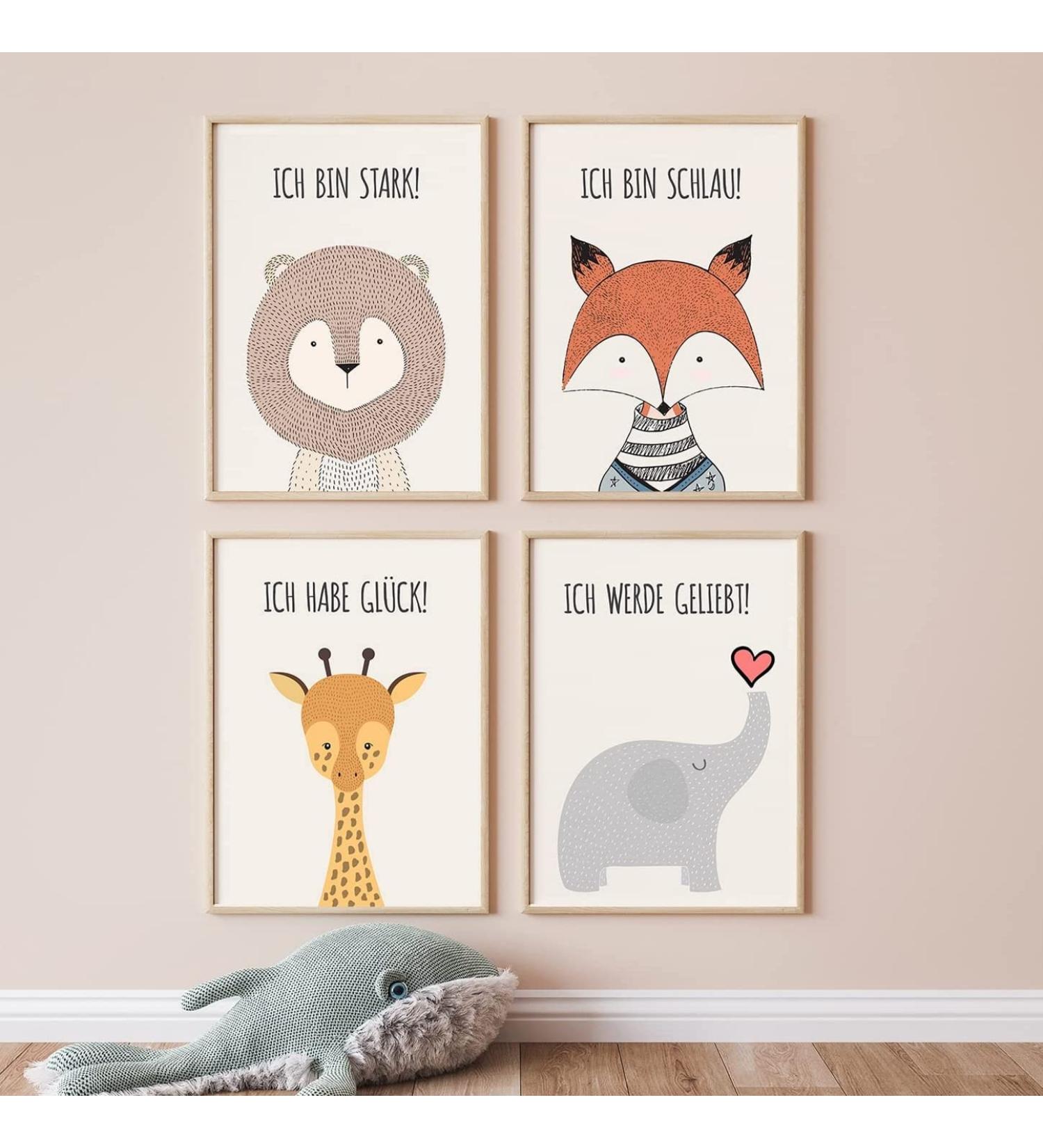 Kackpecht Eummel Animal Affirmation Images Set | Jungle Motivational Art for Kids' Rooms | 4 Colorful A4 Decor for Boys & Girls - Buy Online on GoSupps.com