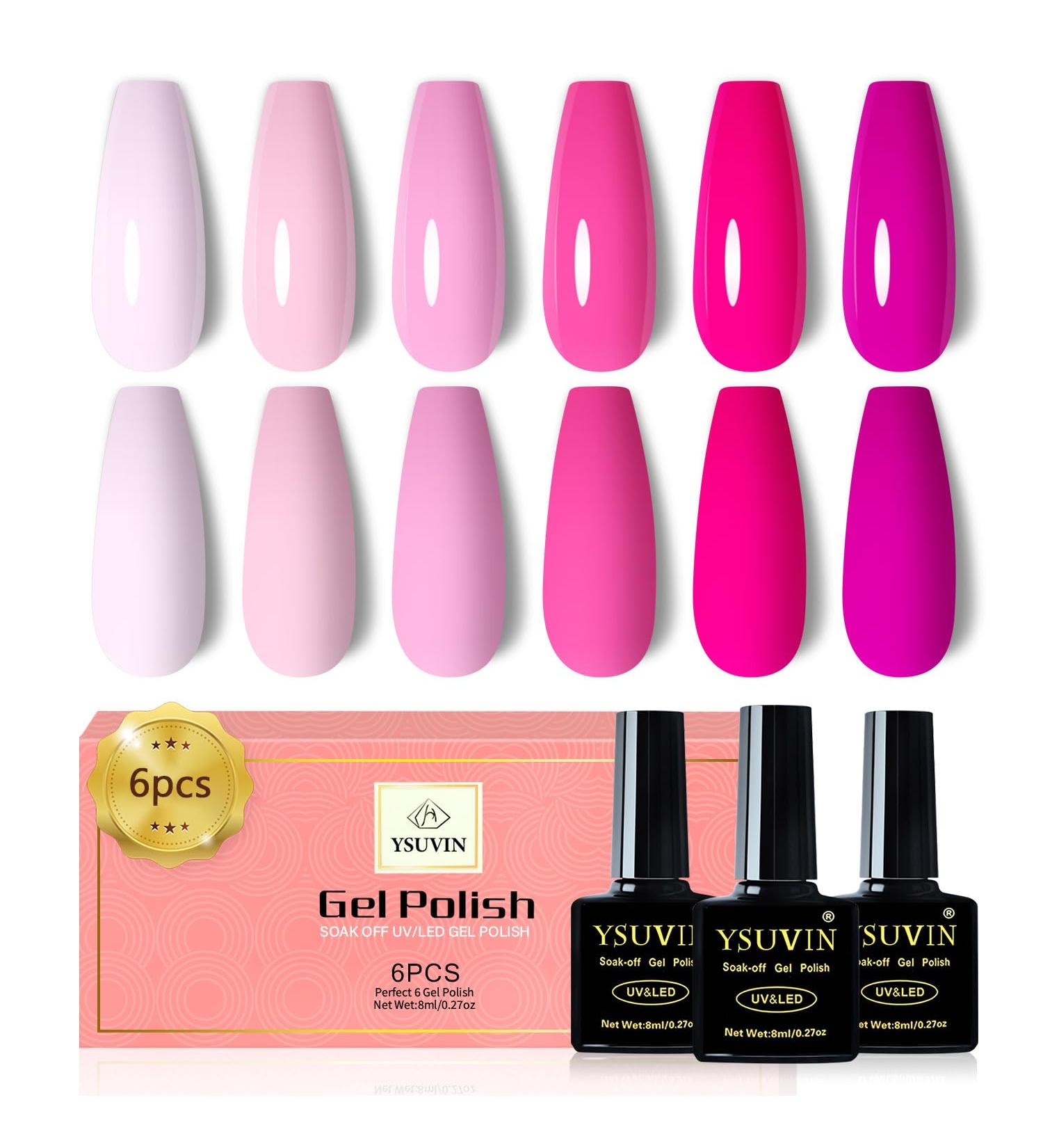 Yueshop Pink Series Gel Nail Polish Kit - 6 Colors Set for Long-Lasting Nail Art - Neon Pink, Light Pink, Hot Pink, Cream Pink, Purple - UV/LED Soak Off Varnish for Spring/Summer - Buy Online on GoSupps.com