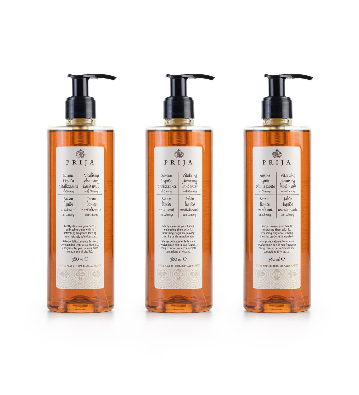 Prija Vitalising Hand Wash with Ginseng Extract Gently Cleanses Hands Moisturizing Liquid Hand Soap Vegan Friendly with Energizing Fragrance 3 x 12.85 Fl. Oz - Buy Online on GoSupps.com