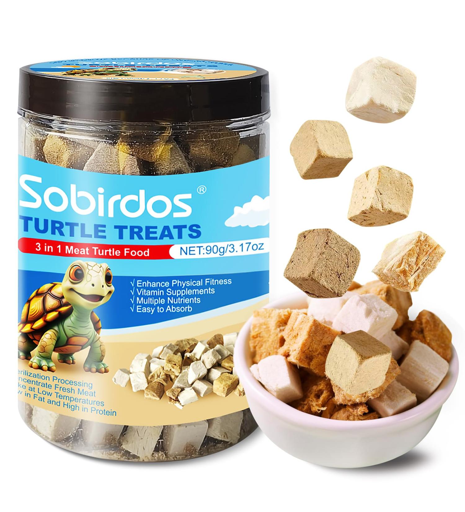 Sobirdos Turtle Treats 3 in 1 Meat Turtle Food Made with Fresh Meat Chicken&Duck&Fish Freeze-Dried Enriched Protein & Vitamins Aquatic Turtle Food(90g/3.17oz) - Buy Online on GoSupps.com