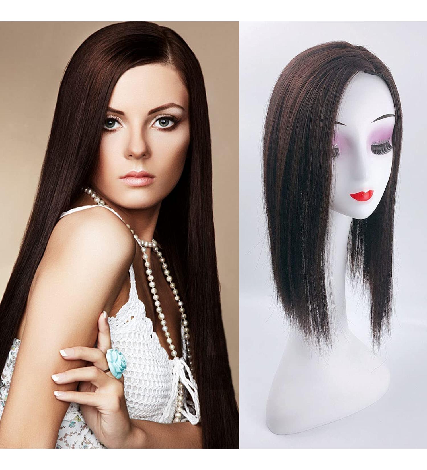 Nature Straight Mixture Snythetic Hair Topper 18" Side Parting Lace Base Clip in Wiglet Full Head Wear Crown Wig (Right Part 27# Dark Blonde) - Buy Online on GoSupps.com