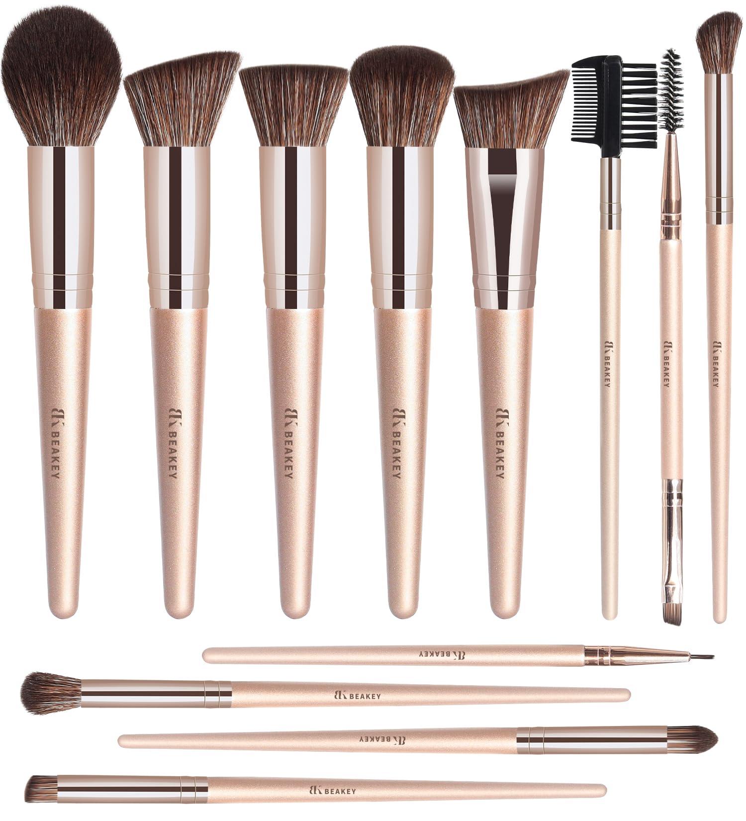 Beakey 12-Part Professional Makeup Brush Set High-Quality Synthetic Brushes for Foundation Rouge Powder & Eyeshadow | Rose Gold | International Shipping - Buy Online on GoSupps.com