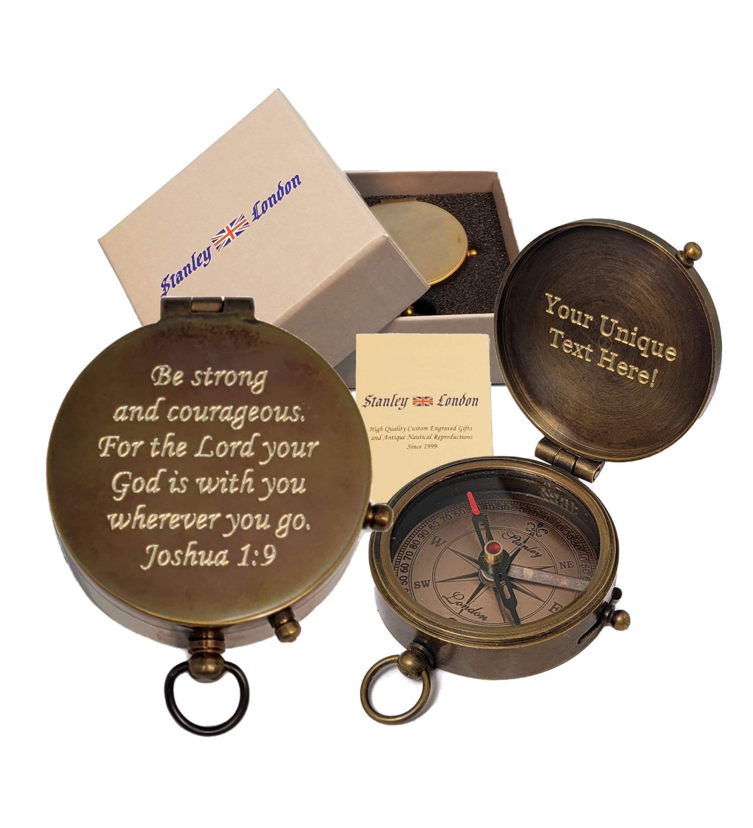 Stanley London Engraved Compass - Personalized Religious Gift for Boys | Confirmation, Baptism, First Communion | Scripture Compass for Pastor, Men, Women, Girls - Joshua 1:9 - Buy Online on GoSupps.com