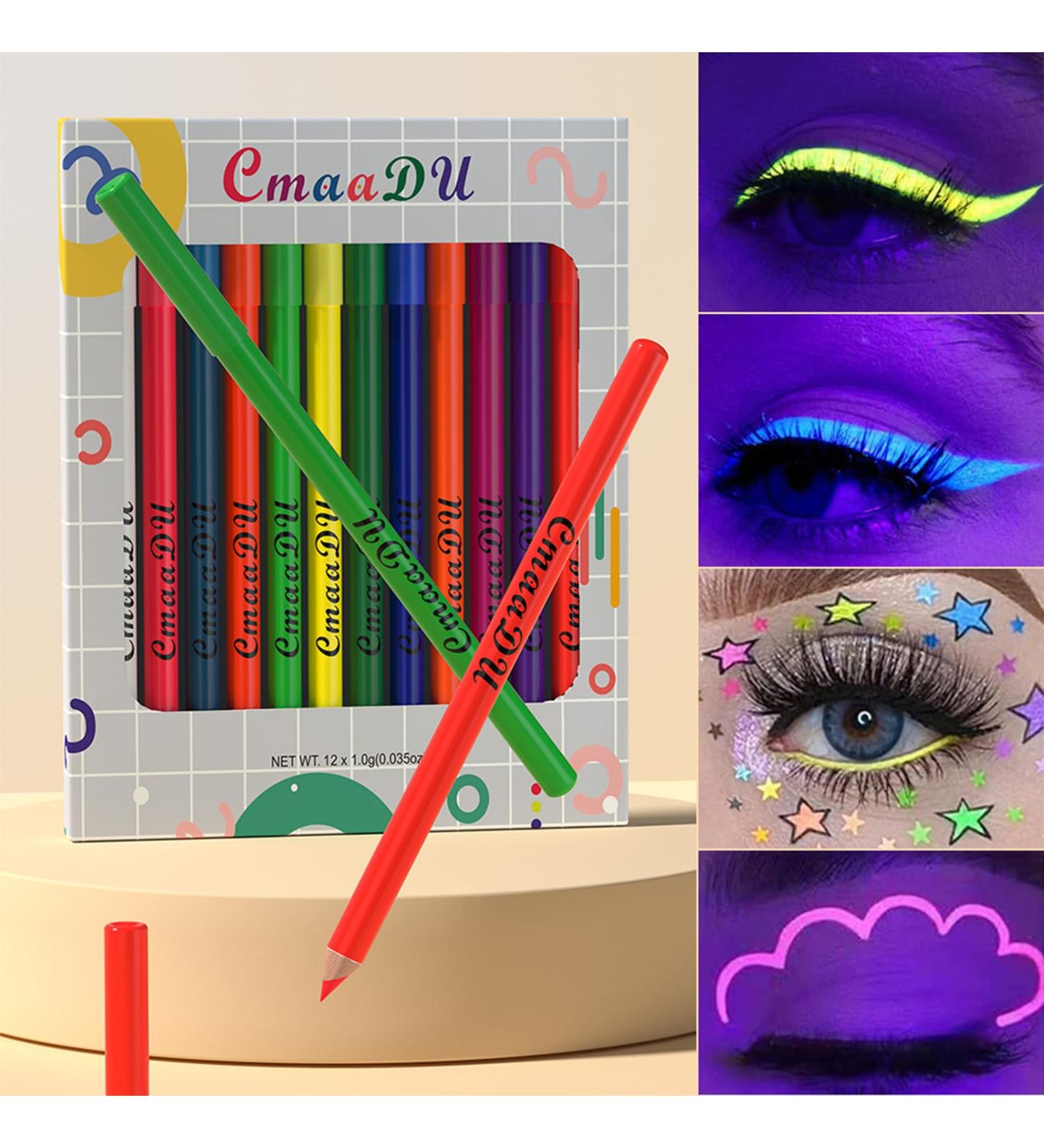 SOMGKINE 12 Pieces UV Eyeliner Set UV Glow Matte Eyeliner Colored Eyeliner Neon Matte Eyeliner Set Waterproof and Smudgeproof Durable for Daily Use and Halloween Christmas - Buy Online on GoSupps.com