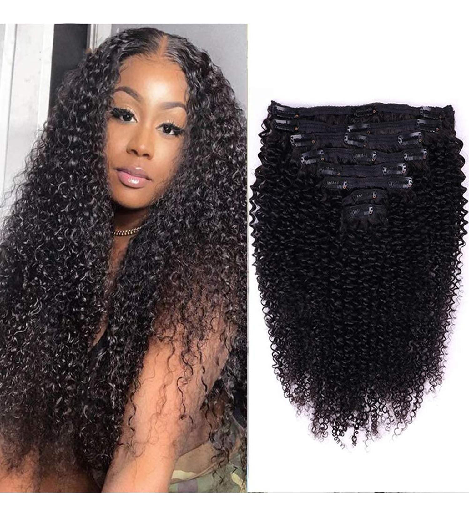Cecycocy Kinky Curly Clip in Hair Extensions - Brazilian Remy Human Hair 3C 4A, Natural Black, 18 Inch - Buy Online on GoSupps.com