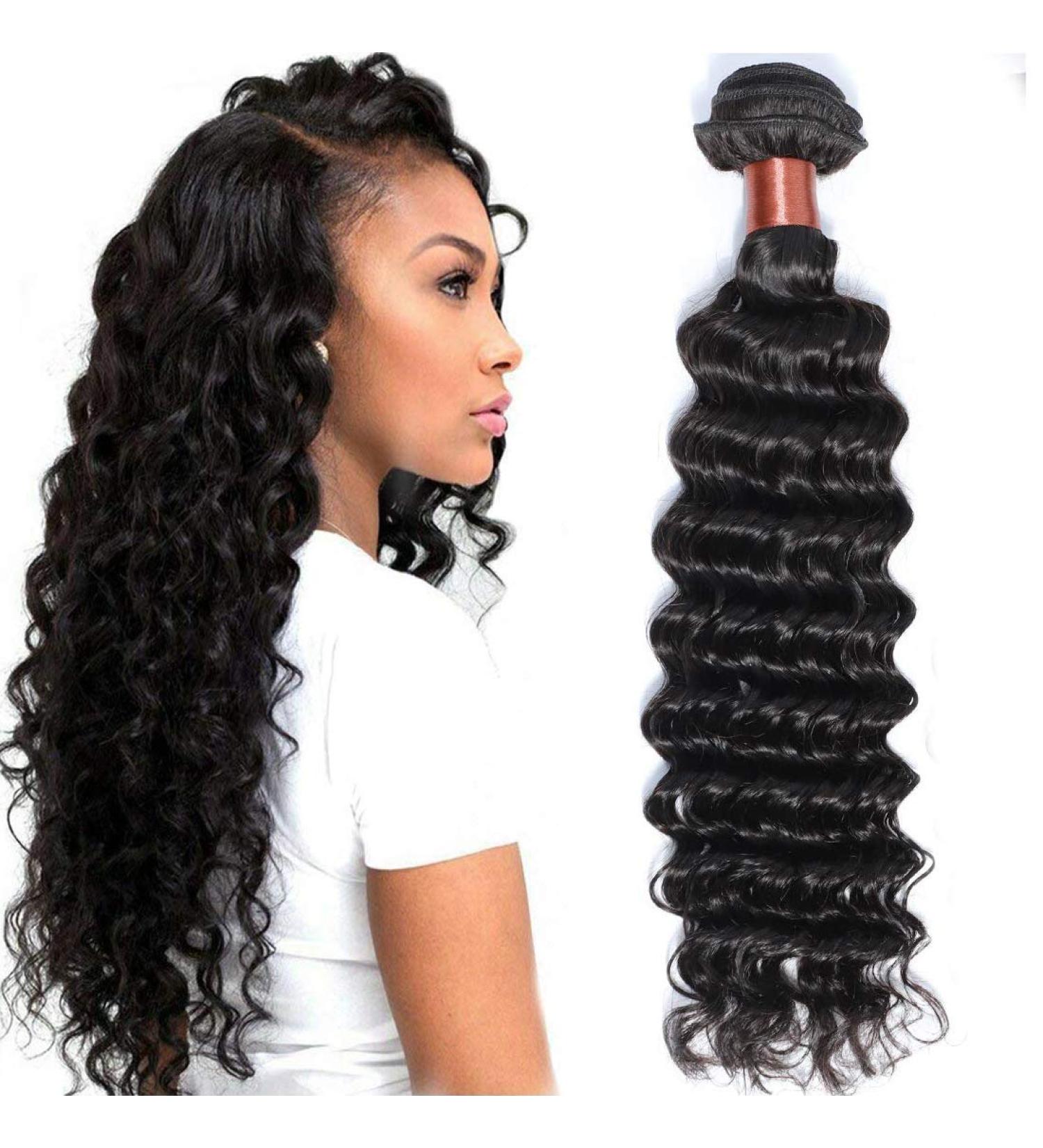 BLACKMOON HAIR 20 Inch Brazilian Virgin Deep Wave Hair Bundle - Unprocessed Human Hair Weave in Natural Color - Buy Online on GoSupps.com