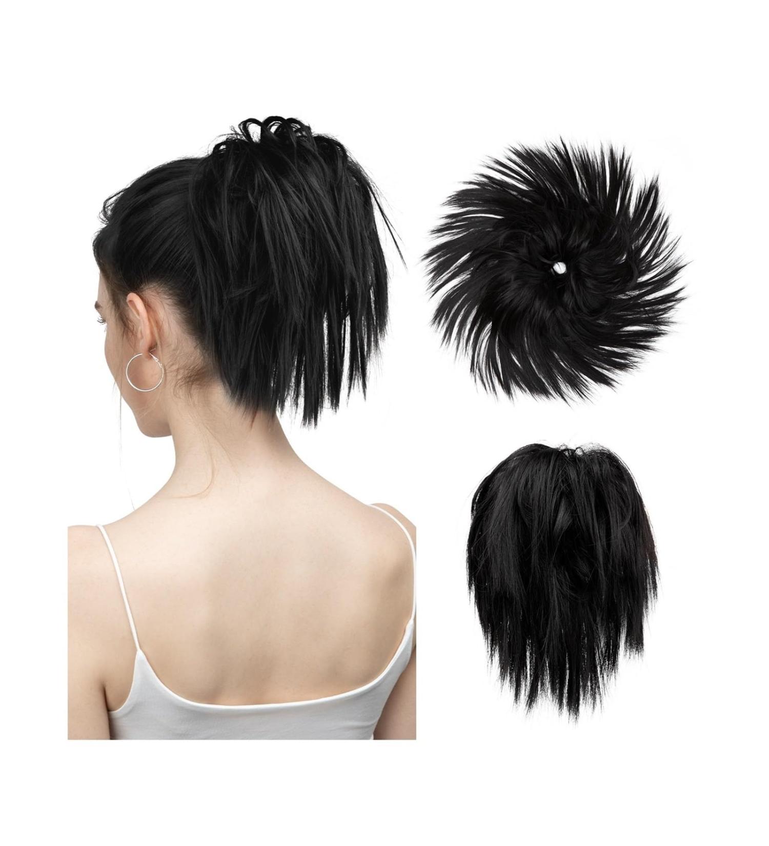 Hair Bun Hairpiece for Women Synthetic Fake Hair Messy Bun Chignon Elastic Flexible Band Scrunchy Scrunchie Curly Hairpiece Synthetic Extension Hair Chignons(Jet black) - Buy Online on GoSupps.com