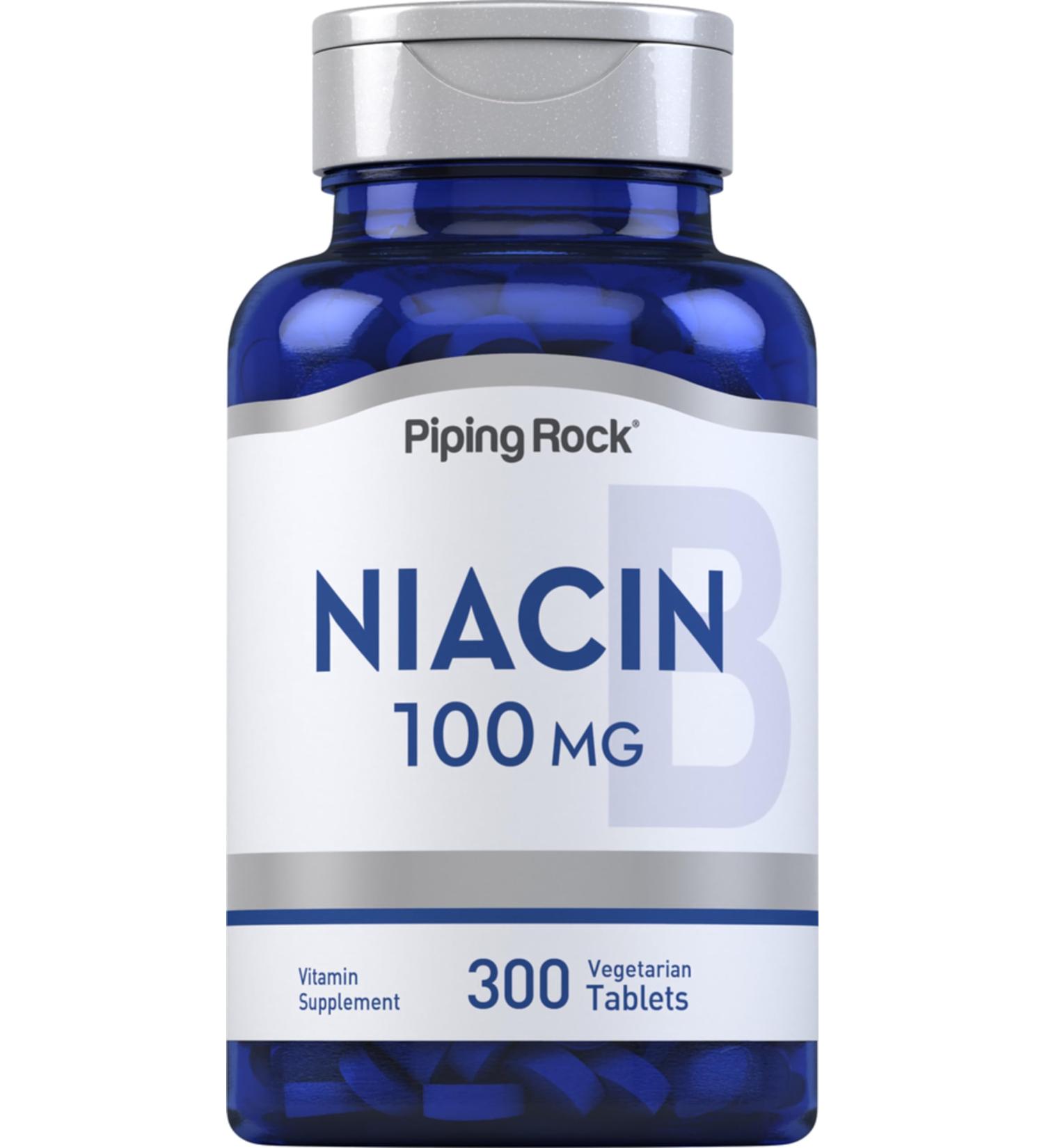 Piping Rock Niacin Supplement 100mg | 300 Tablets | Vitamin B3 for Men and Women | Nicotinic Acid with Flushing | Vegetarian Non-GMO Gluten Free - Buy Online on GoSupps.com