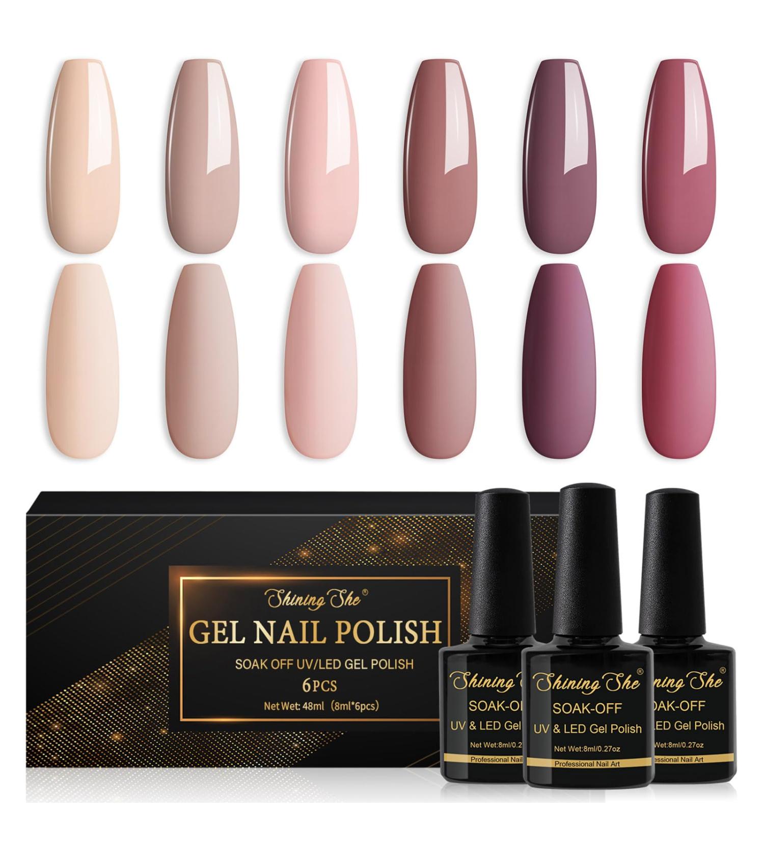 Shining She Gel Nail Polish Set - 6 Neutral Nude Colors - Soak-Off UV/LED Formula - Perfect Gift for Nail Art Enthusiasts - 8ML - Buy Online on GoSupps.com