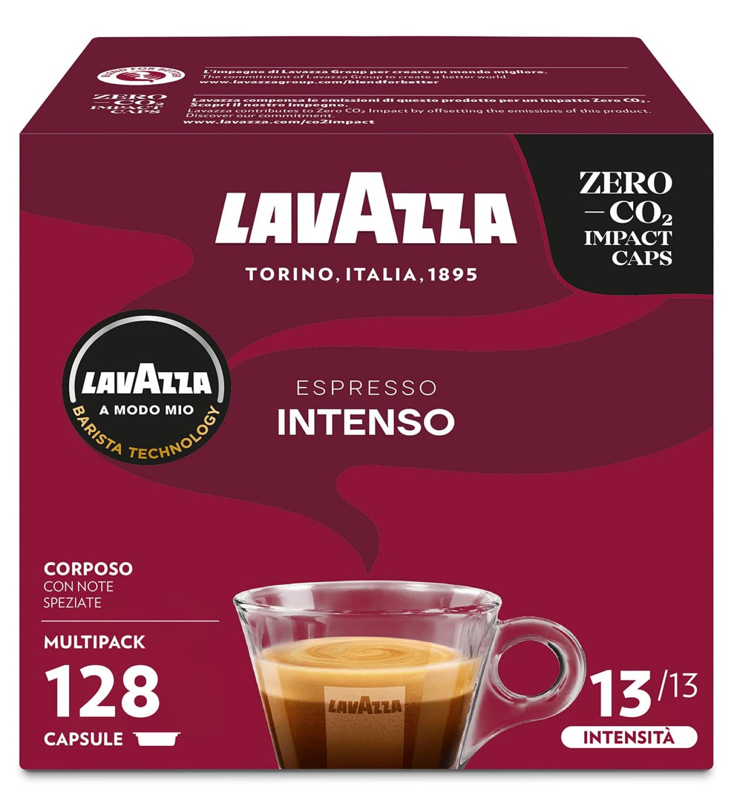 LAVAZZA - A Modo Mio Espresso Intenso 128 Coffee Capsules for an Espresso with Notes of Cocoa and Spices Arabica and Robusta Intensity 13/13 Medium Roast 8 Packs of 16 Capsules - Buy Online on GoSupps.com