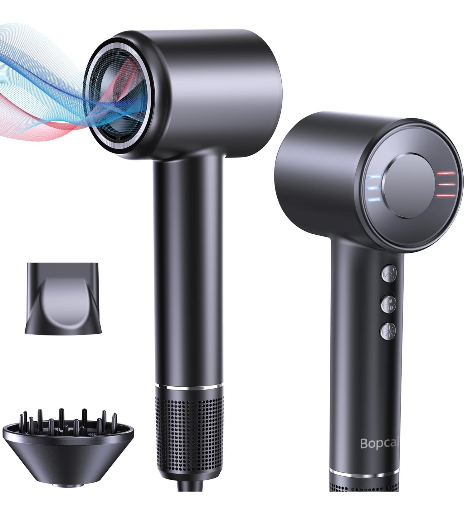 Bopcal Ionic Hair Dryer with Diffuser - Fast Drying High Speed Blow Dryer for Curly Hair | Professional Hair Dryer with 500 Million Ions - Ideal for Travel and Home Use - Black - Buy Online on GoSupps.com