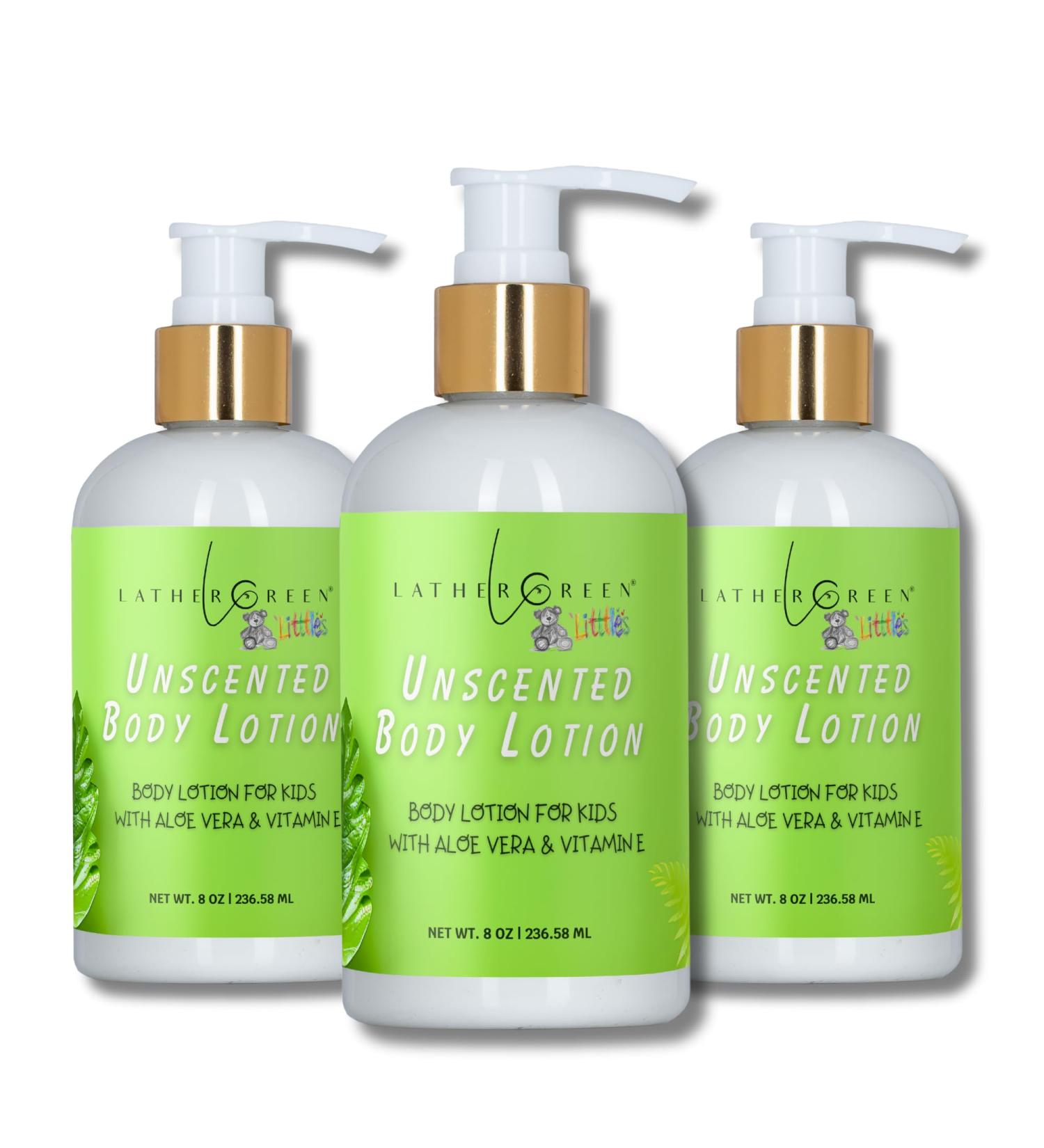 Lather Green Kids Body Lotion Plant Based Gentle Moisturizer with Shea Butter Safe for Sensitive Skin Unscented 3 Pack (8 oz Each) - Buy Online on GoSupps.com