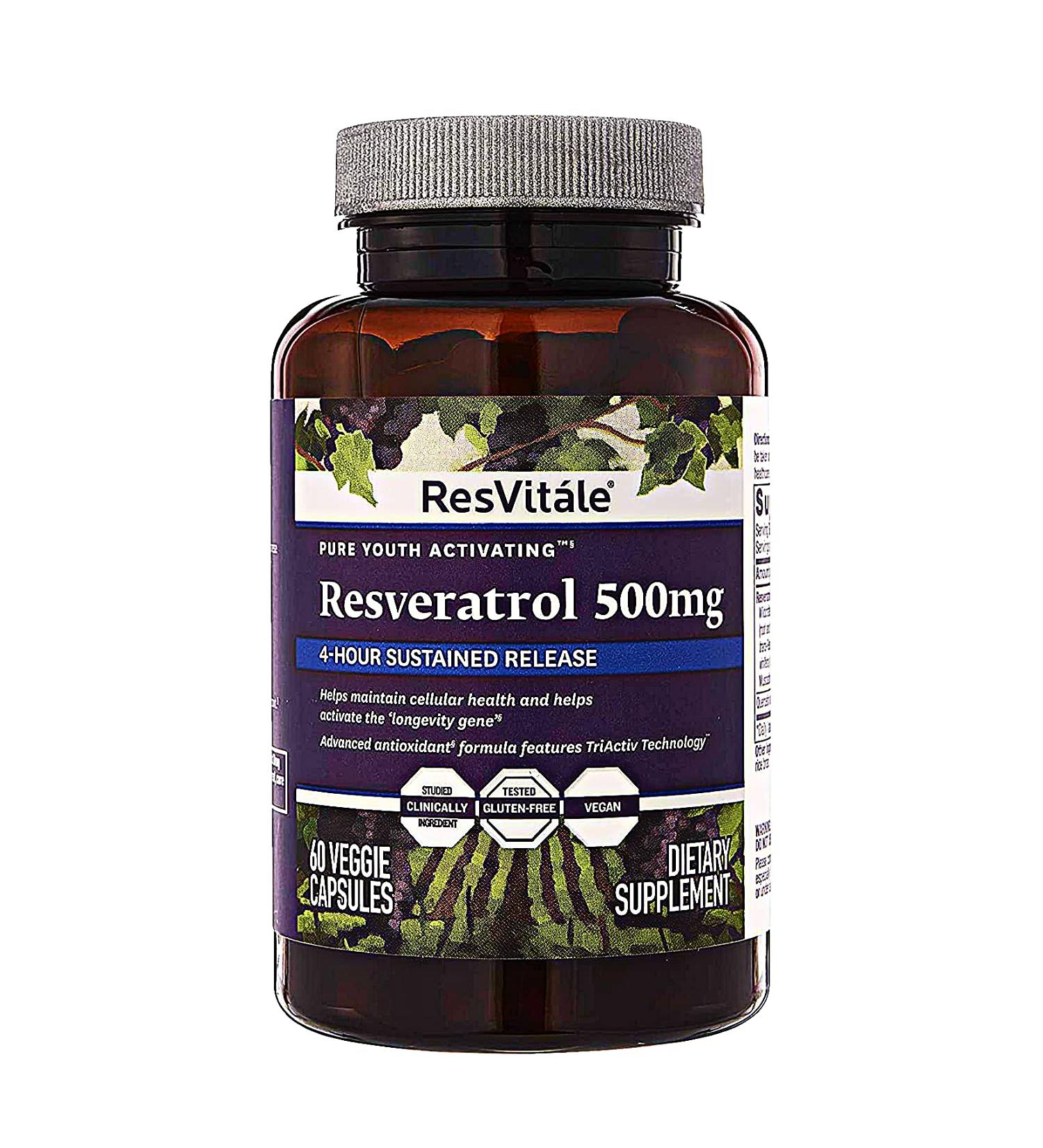 ResVitale Resveratrol 500mg - Anti Aging Antioxidant Supplement with Grape Extract & Quercetin - 60 Veggie Caps - Buy Online on GoSupps.com