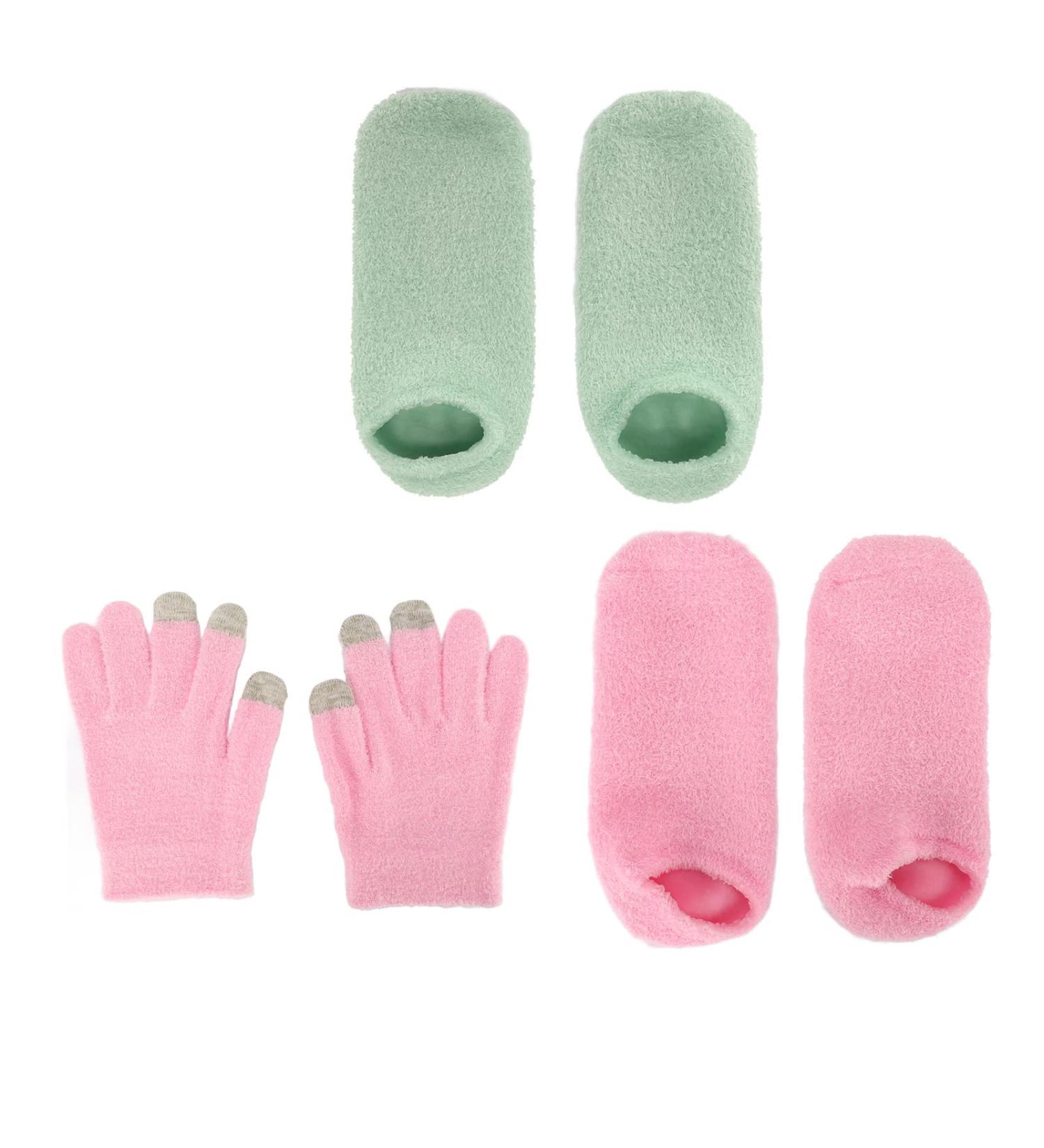 Qukaim Moisturizing Gel Gloves Socks Moisturizing Gel Gloves Socks Set Reusable Hydrating Gel Gloves Sock for Dry Cracked Skin Touch Screen Skin Care Repair Pink Green - Buy Online on GoSupps.com