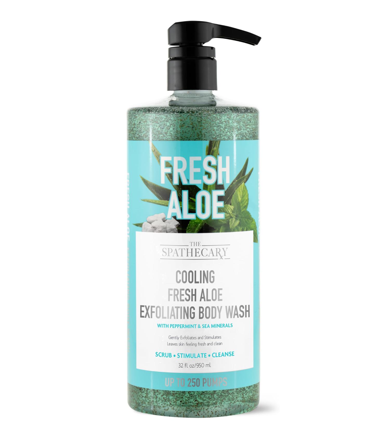 Cooling Fresh Aloe Exfoliating Body Wash with Aloe Leaf Juice Peppermint Oil and Sea Salt 32 oz