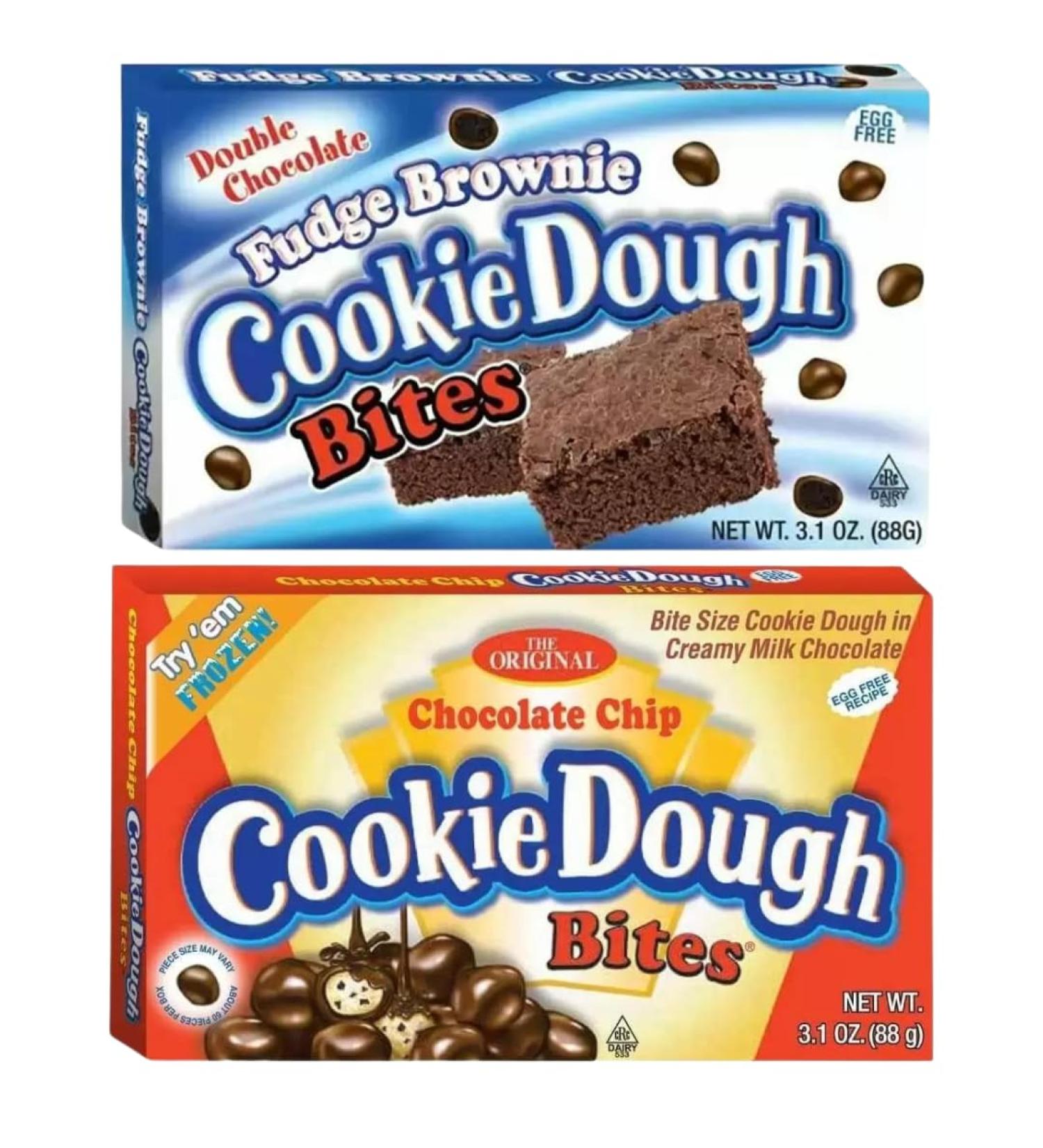 Dough Bites Bundle With Cookie Dough Bites Double Chocolate Fudge Brownie Box 88g and Dough Bites The Original Chocolate Chip 88g (2 Pack)