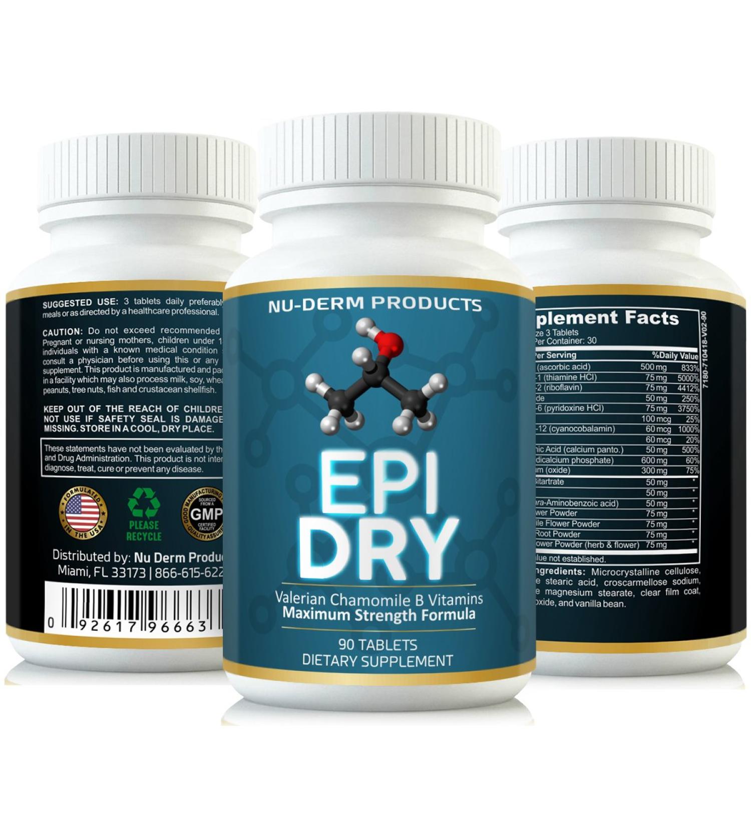 Nuderm Epi Dry: Hyperhidrosis Treatment Pills - Stop Sweating Naturally | Sweaty Hands & Feet, Night Sweats, Stress Sweat | Proven Antiperspirant Vitamins for Hyperhidrosis - Buy Online on GoSupps.com