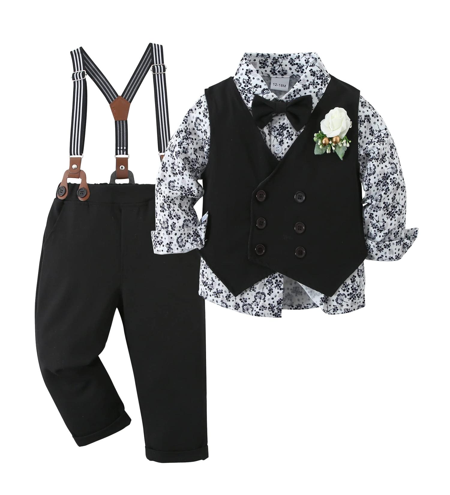 ZOEREA Baby Boy Gentleman Tuxedo Outfit Set | Formal Shirt, Pants, Vest, Bowtie | 3-4 Years - Buy Online on GoSupps.com