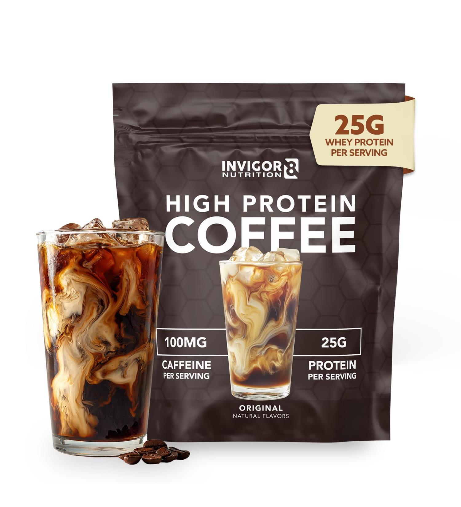 INVIGOR8 High Protein Coffee Powder 25 Grams Whey Isolate100mg Natural Green Tea Caffeine | 0 Added Sugar Keto Gluten Free 99.9% Lactose Free | Hot or Iced15 Serving 15 Servings (17 OZ Original) Original 1.07 Pound (Pack o  - Buy Online on GoSupps.com