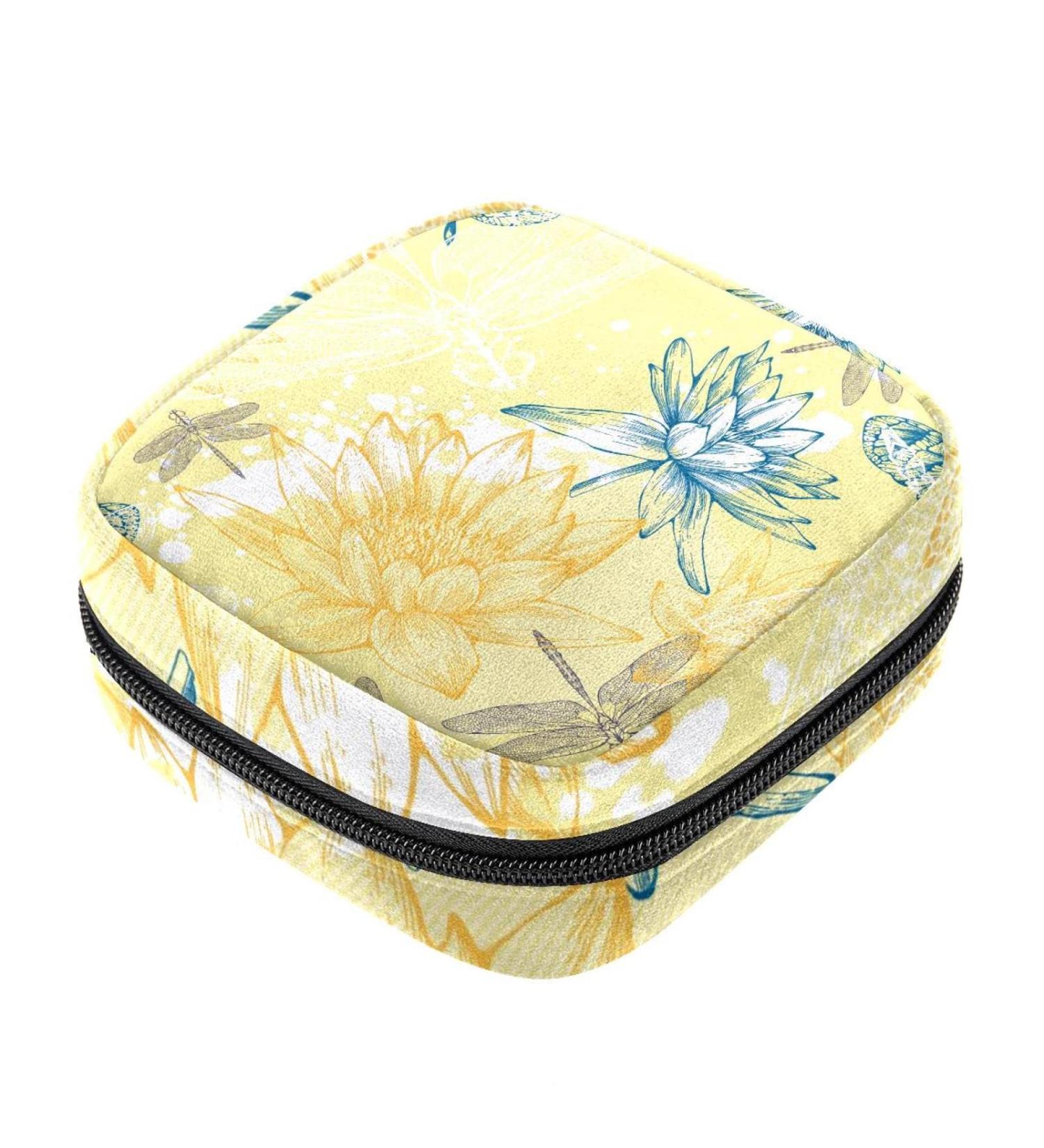Stylish Menstruation Pad Bag with Zipper | Women's Tampon & Napkin Bag - Water Lunbits Dragonflies & Butterflies - Buy Online on GoSupps.com