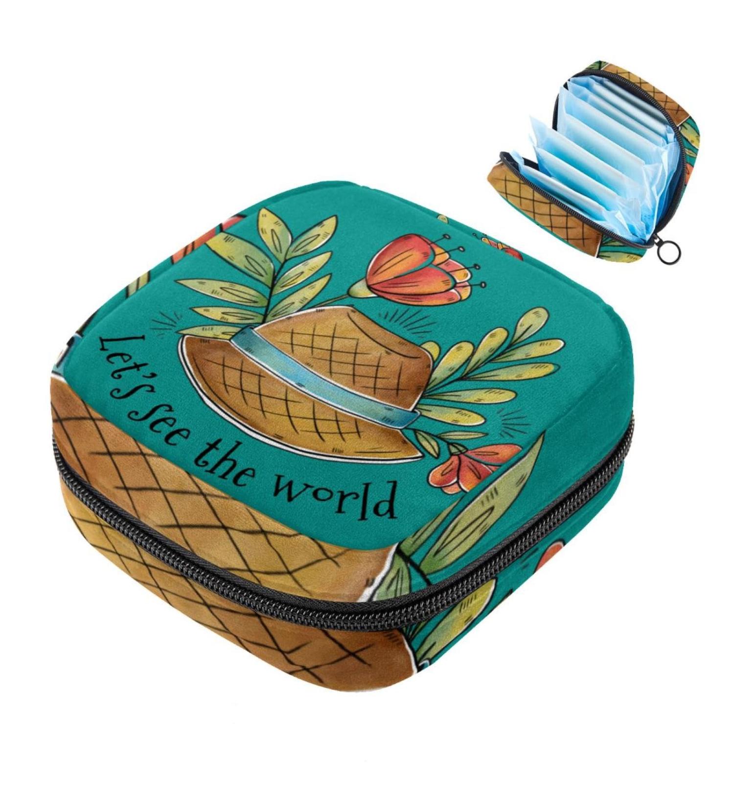 Portable Women's Binding-Storage Bags | Menstrual Cup Pocket & Tampon Bag for Teens | Eco-Friendly Green Farmhouse Design - Buy Online on GoSupps.com