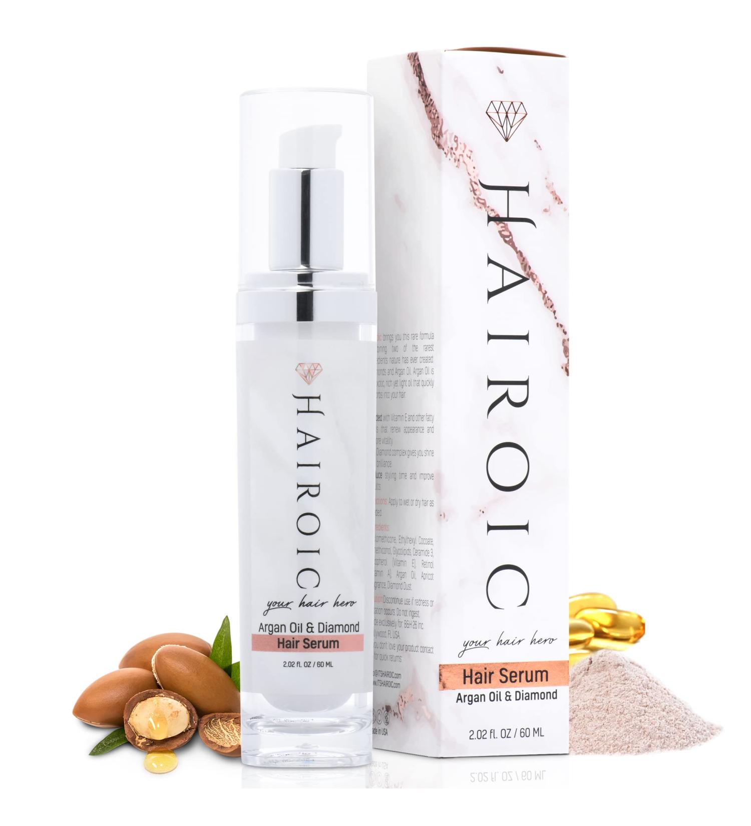 HAIROIC Hair Serum with Vitamin E, Moroccan Argan Oil - Heat Protector, Strengthen, Repair, Control Frizz, Shine - Anti Frizz Serum (2.02 fl oz) - Buy Online on GoSupps.com