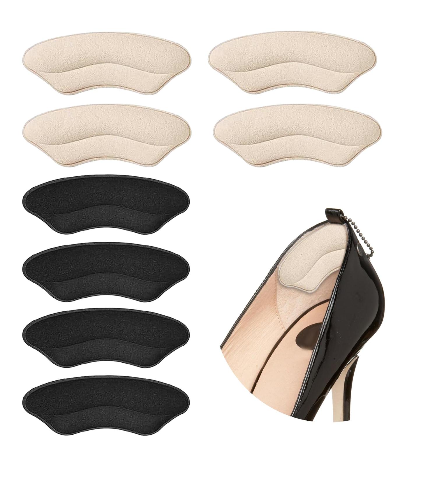 Premium Heel Grip Cushion Pads - Prevent Blisters & Secure Loose Shoes | 4 Pairs Self-Adhesive in Black/Beige - Buy Online on GoSupps.com