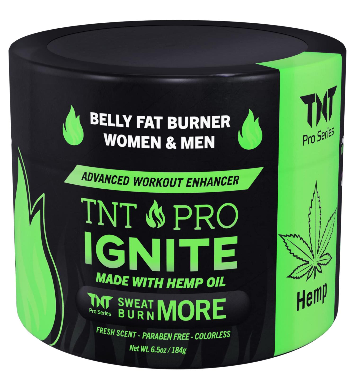 TNT Pro Ignite Belly Fat Burner Sweat Gel with Hemp Pain Relief - 6.5 oz Jar for Weight Loss & Cellulite Slimming - Men & Women - Buy Online on GoSupps.com