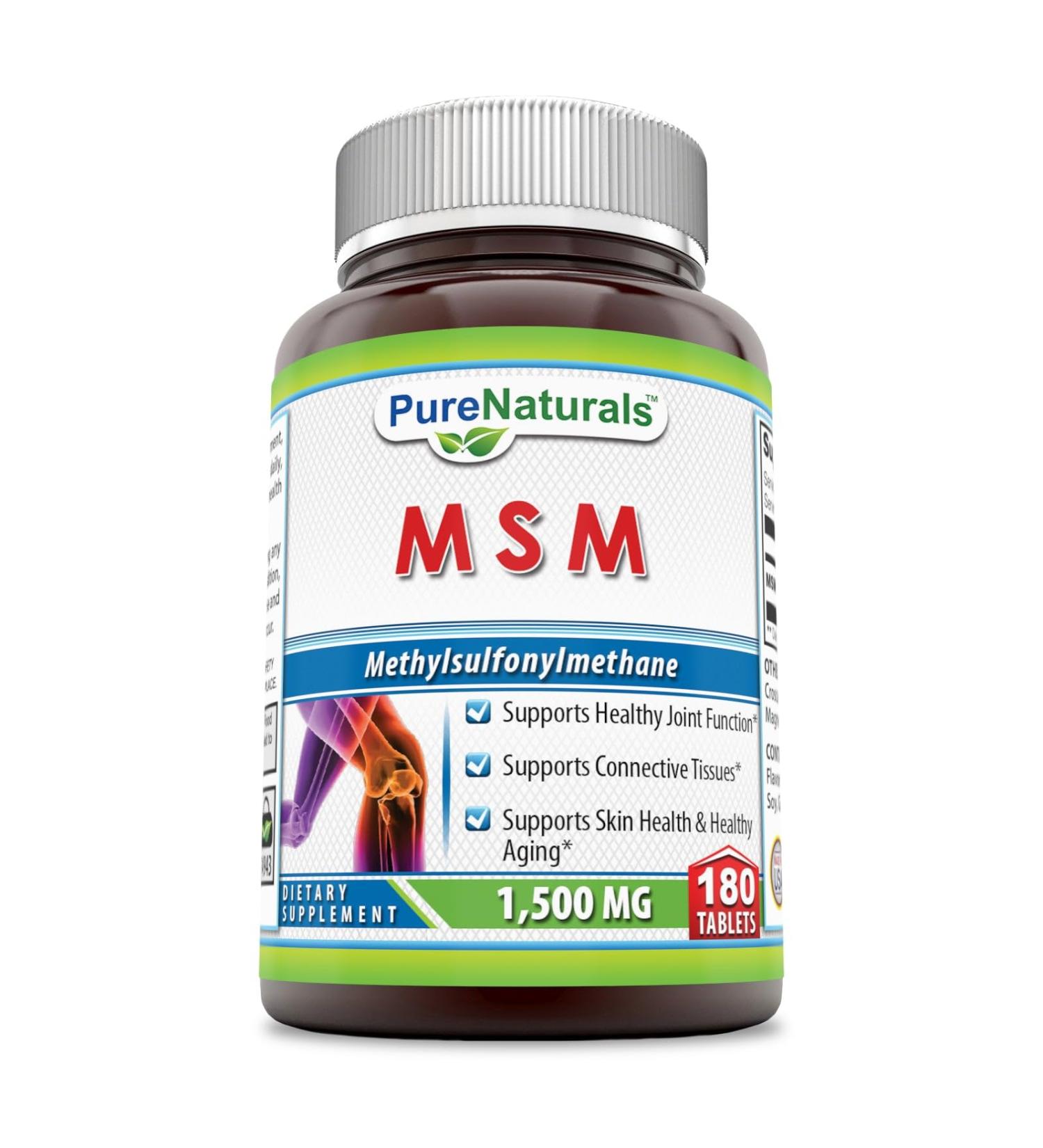 Pure Naturals MSM (Methylsulphonylmethane) Supplement | 1500 Mg Per Serving | 180 Tablets | Non-GMO | Gluten-Free | Made in USA