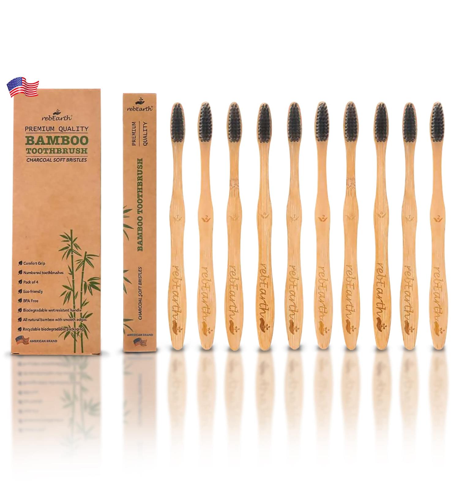 Bamboo Aesthetic Toothbrush Wood Set of 10 | Ultra Soft Bristles | Charcoal Infused | American Brand | Upgrade Hygiene & Reduce Waste | Earth Friendly - Buy Online on GoSupps.com