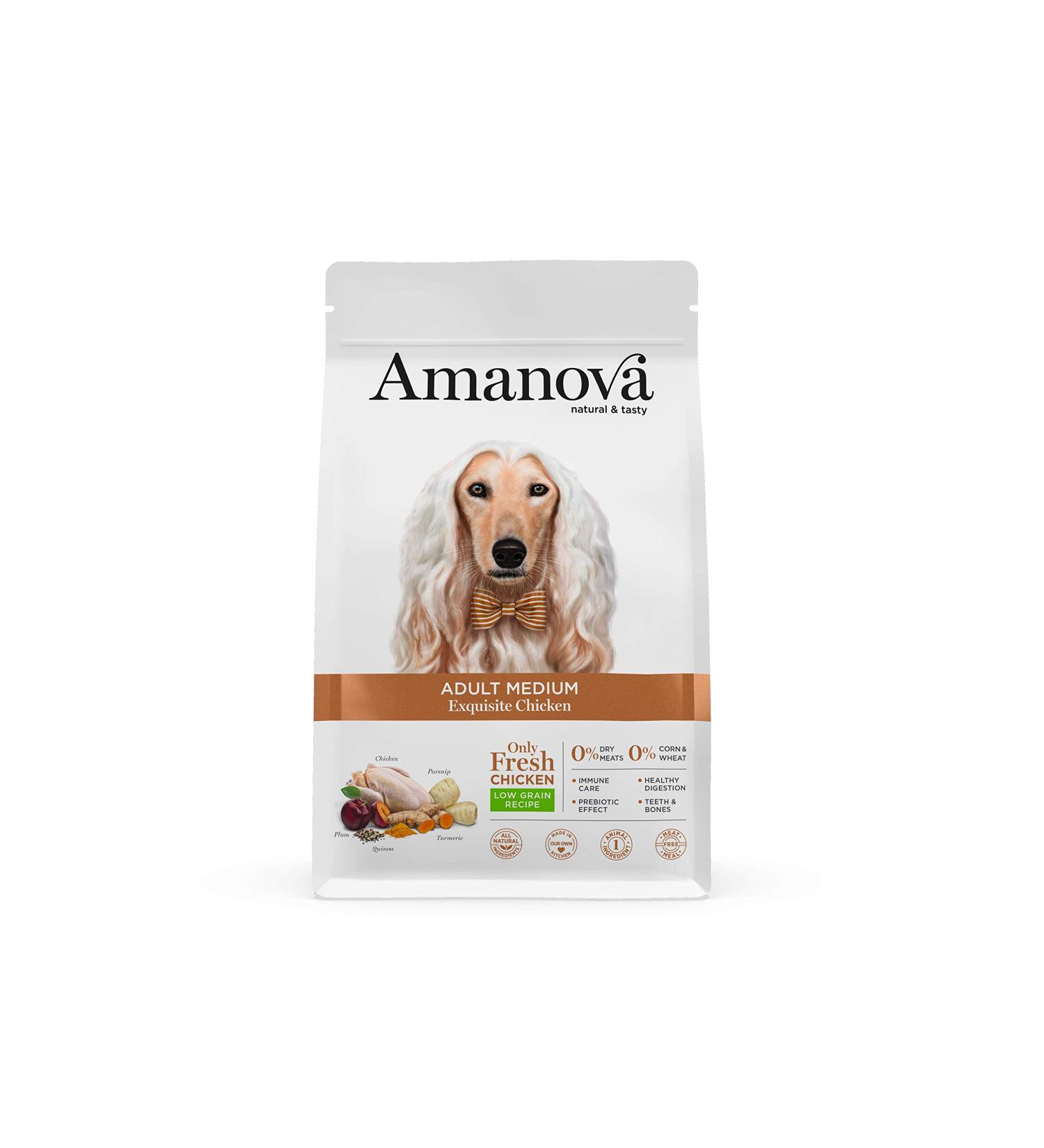Amanova Super Premium Adult Dog Food with Medium Chicken Flavor - 100% Natural Hypoallergenic and Monoprotein - Low Grain - Cruelty Free (2 Kg) - Buy Online on GoSupps.com