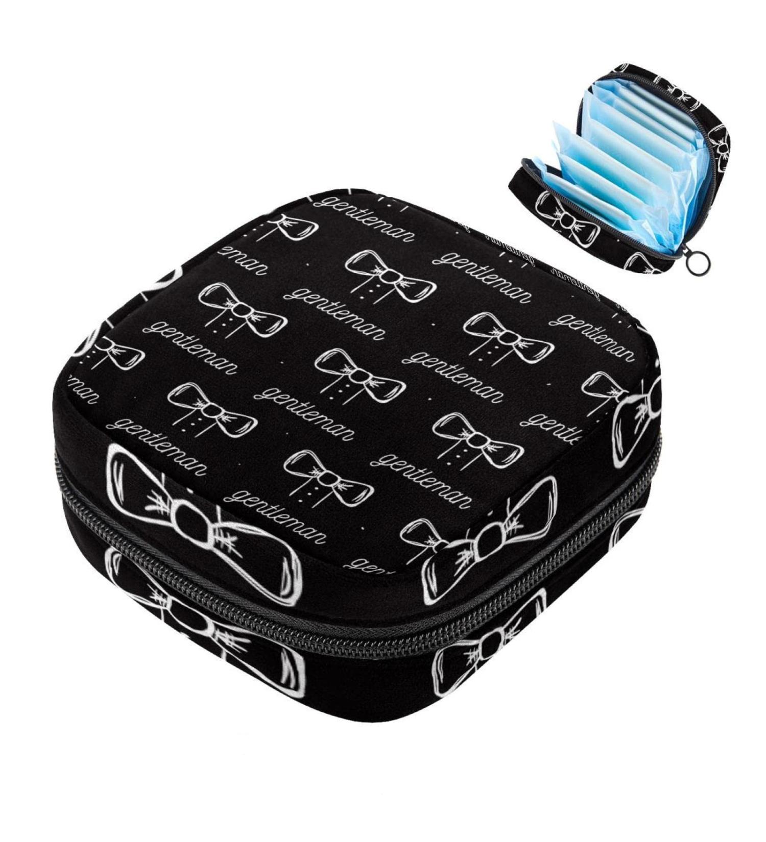Menstrual Pad Bag with Zipper | Stylish Ladies Napkin & Tampons Collection Bag for Women & Girls | Gentleman Pattern - Buy Online on GoSupps.com
