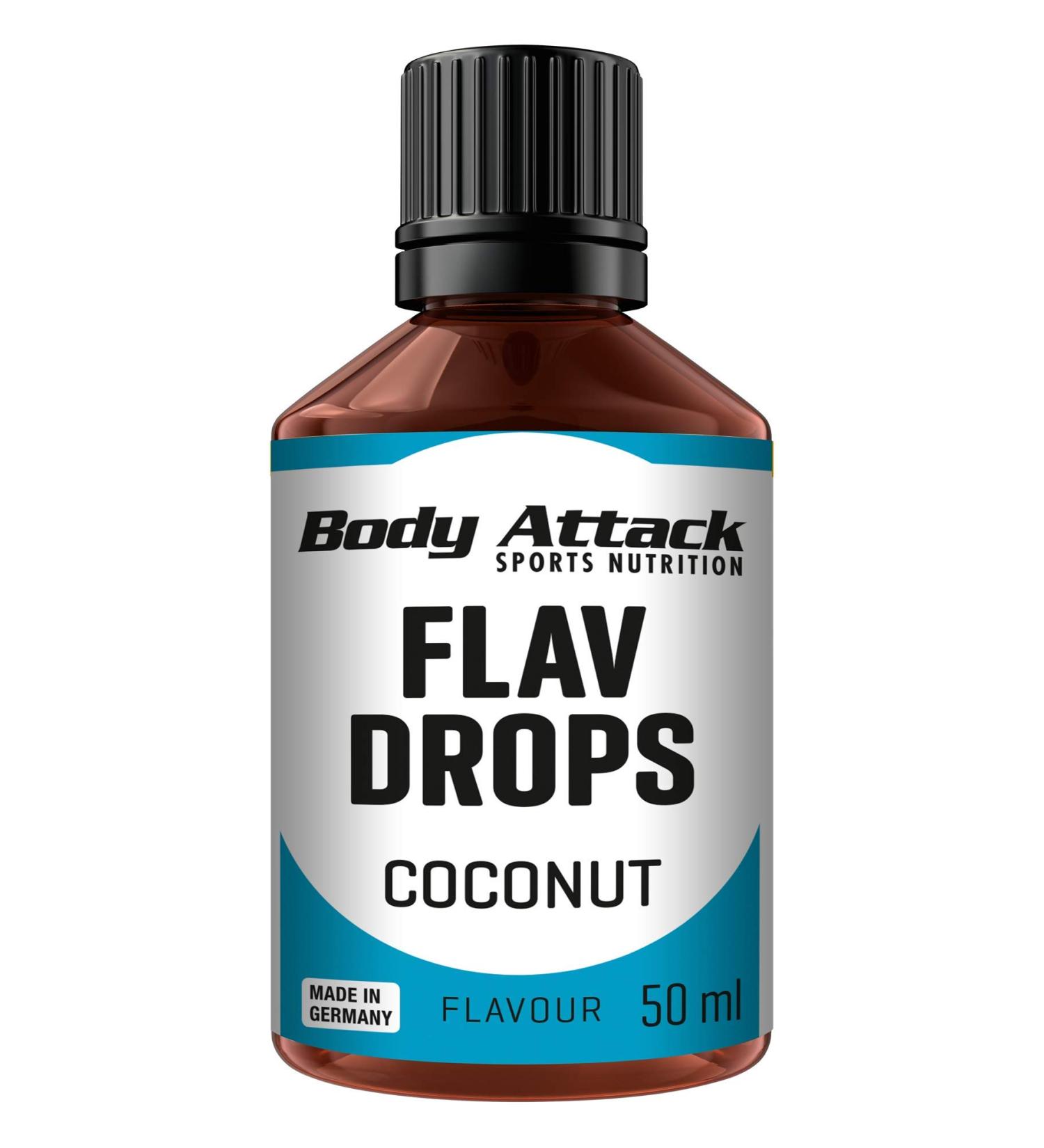 Body Attack Flav Drops Coconut - Sugar-Free Aroma Drops Vegan 50ml - Calorie-Free Flavor Enhancer Made in Germany - Buy Online on GoSupps.com